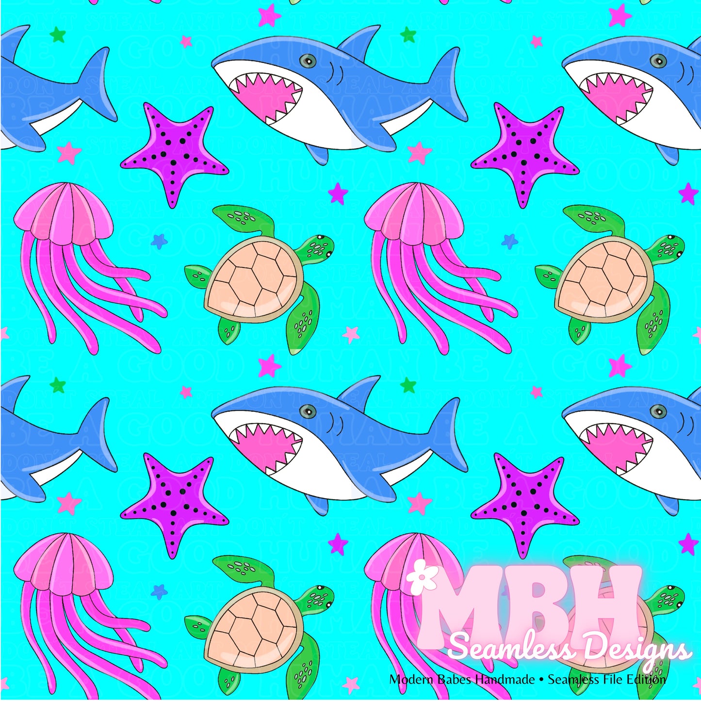 Ocean Life SAFE SWIM Seamless Pattern MULTIPLE COLORWAYS