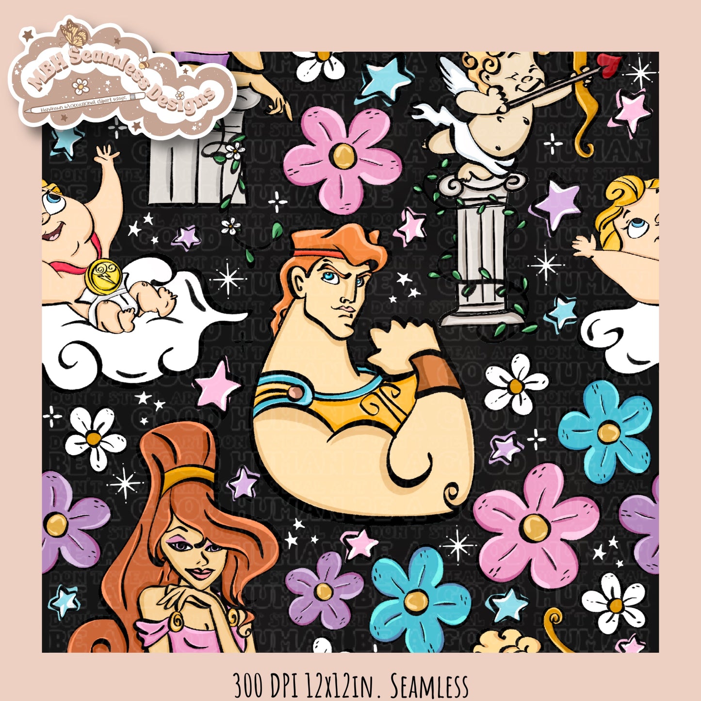 Floral Hercules Seamless Pattern & PNG Assorted Colorways