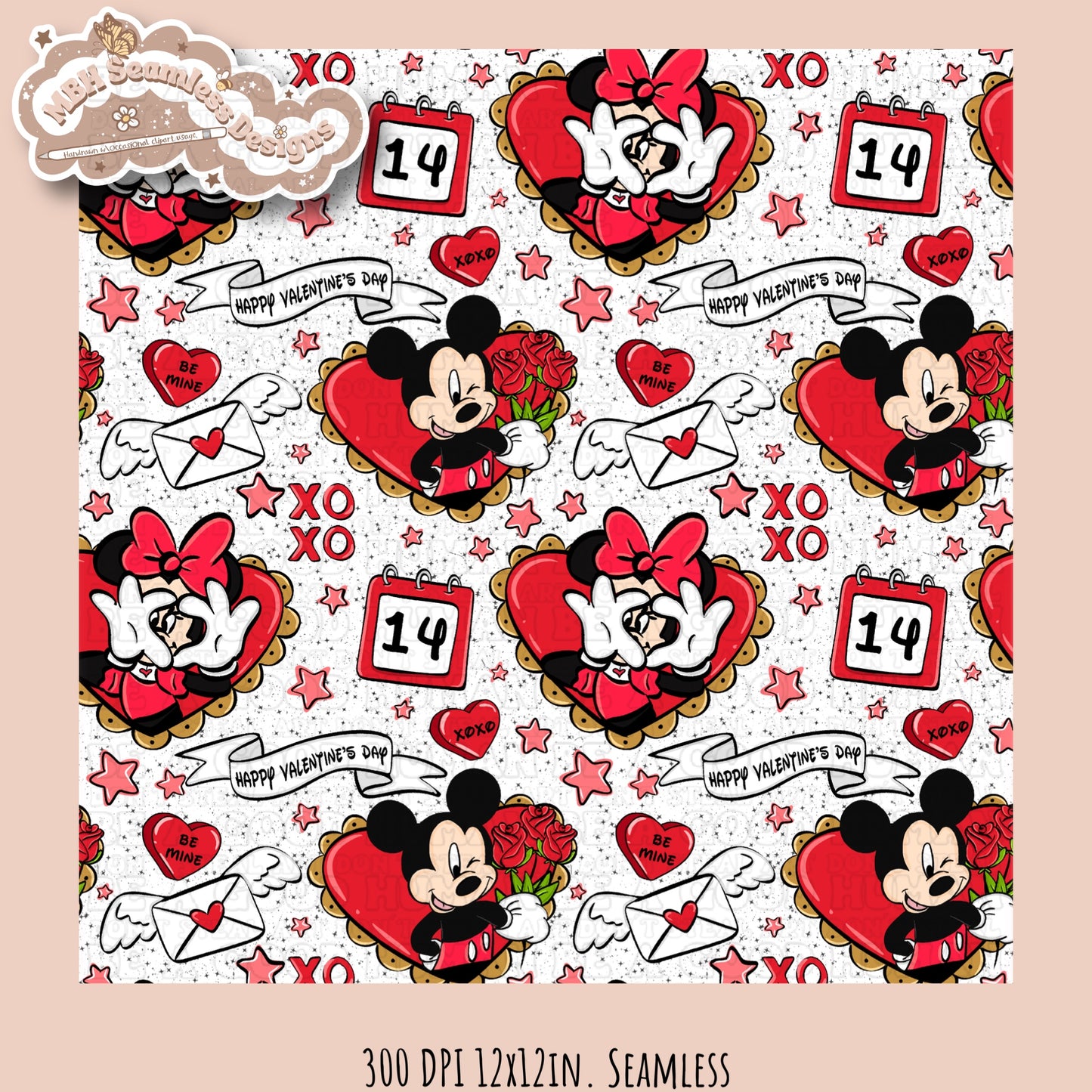 Mouse Hearts Valentine Seamless Pattern Multiple Colorways