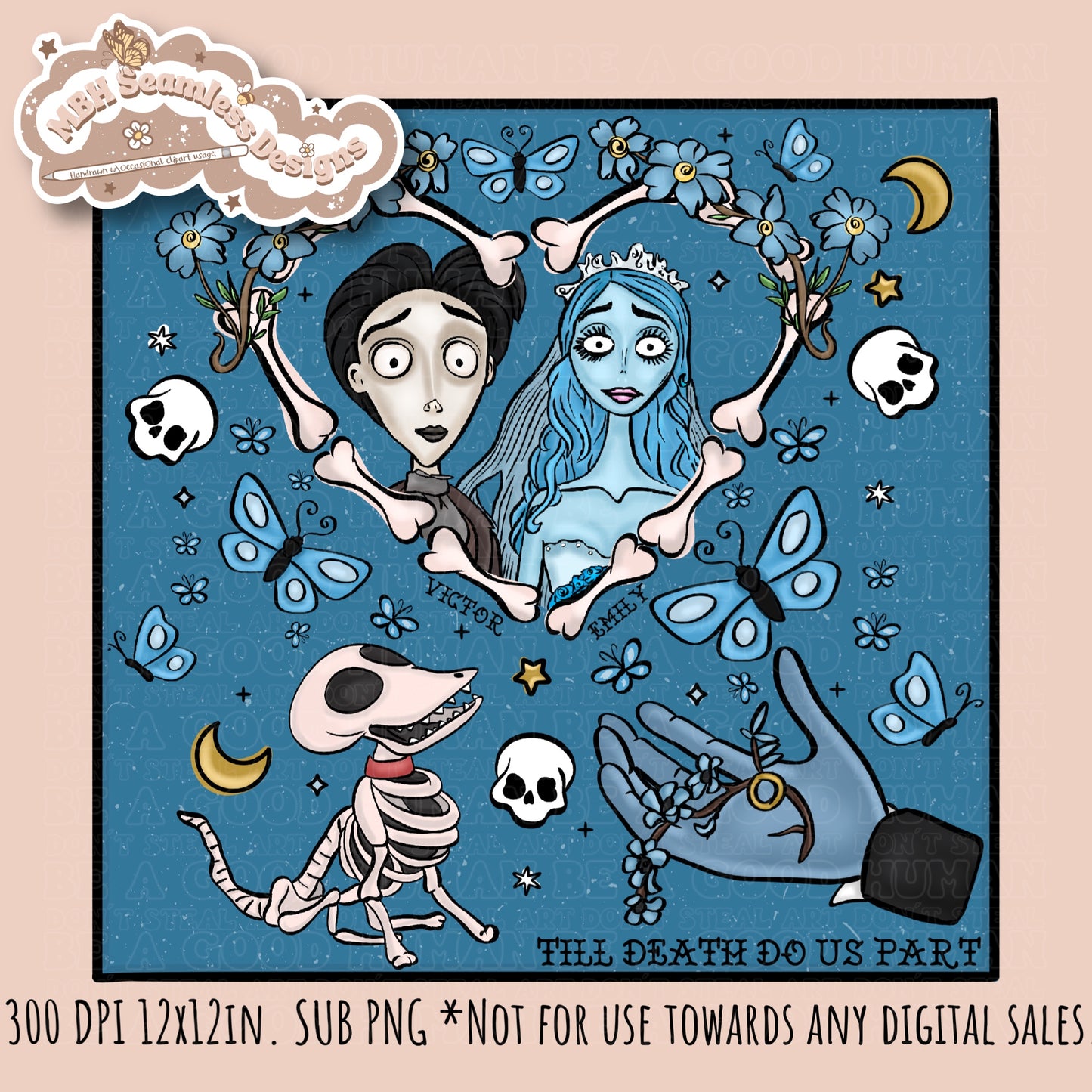 Dead Bride Seamless Pattern // PNG // Multiple Colorway Options