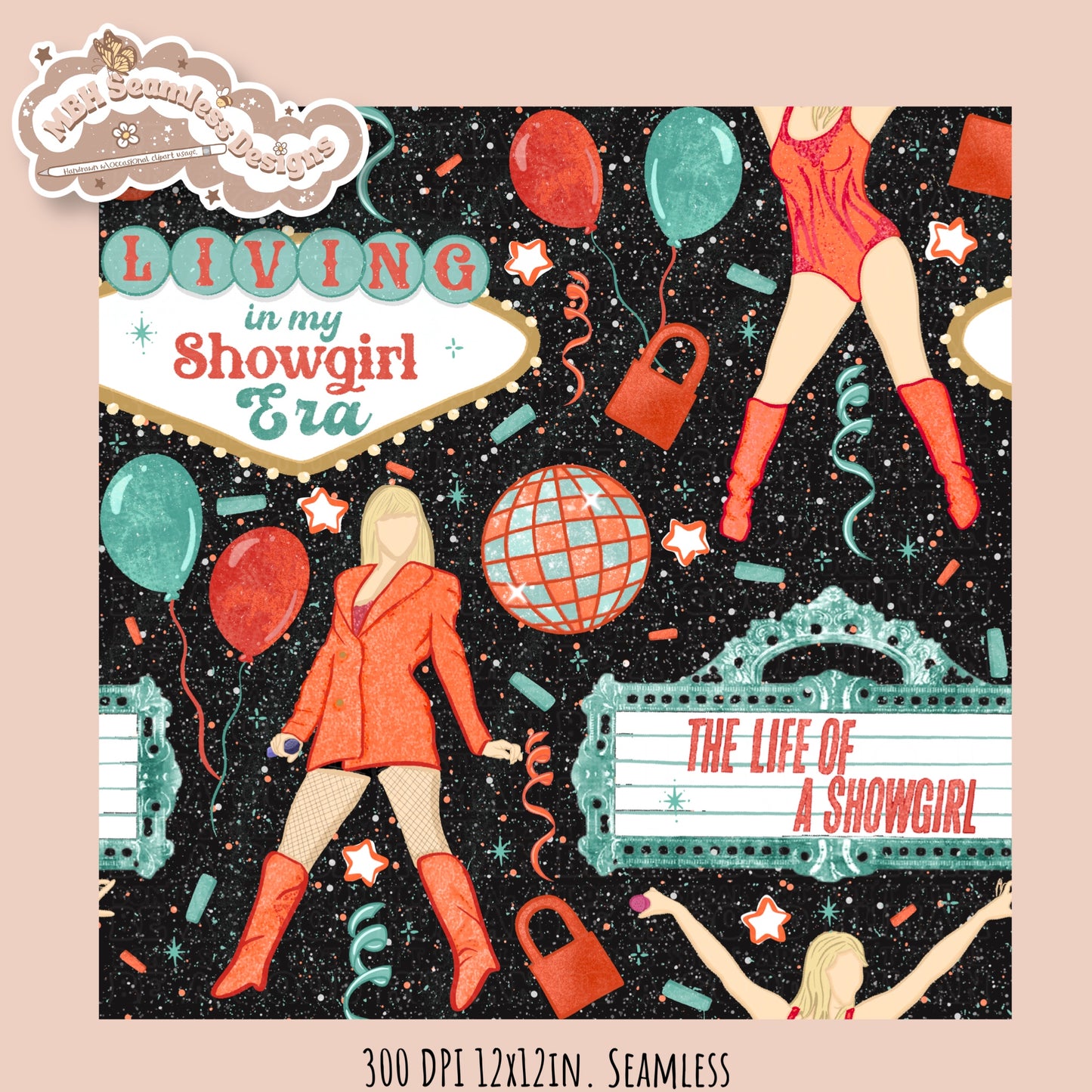 TS12 Showgirl Seamless Pattern // PNG // Assorted Colorway Options