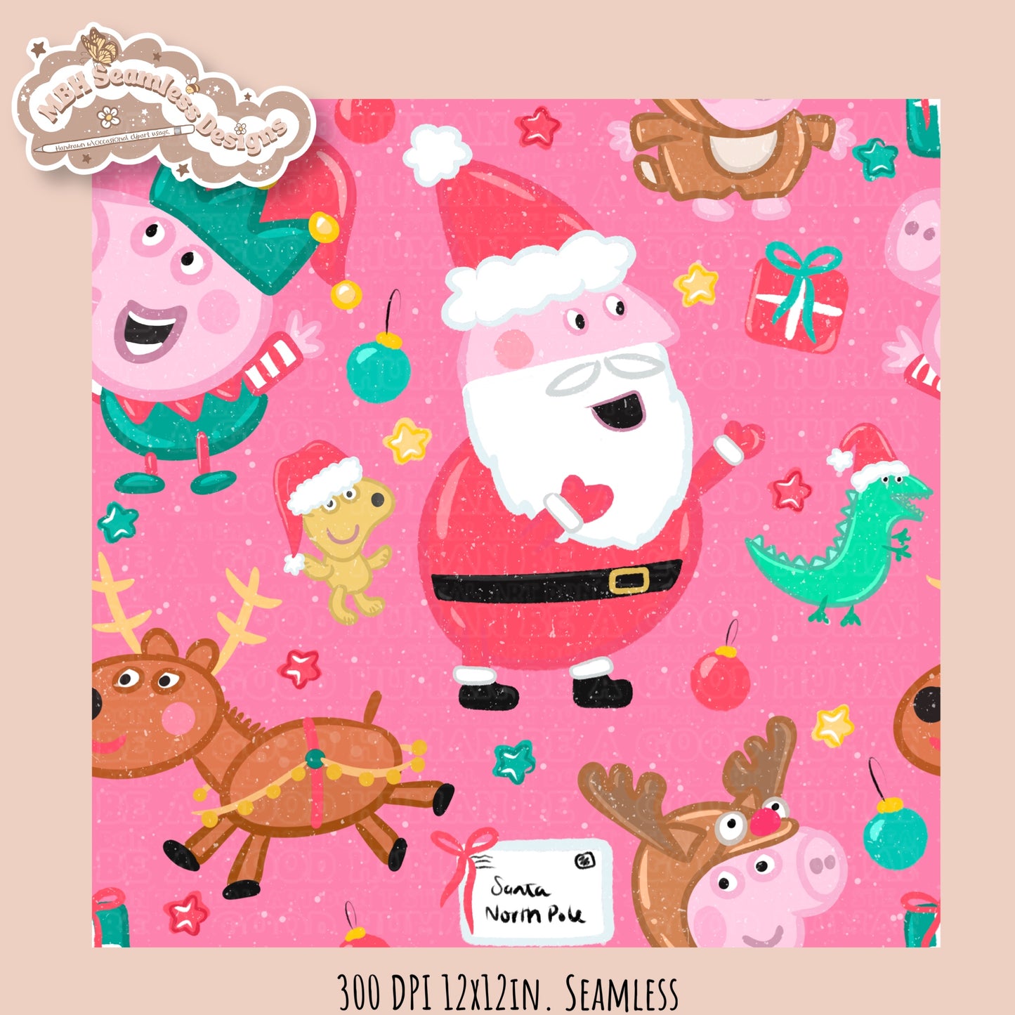 Peppa Christmas Seamless Pattern // PNG // Assorted Colorways