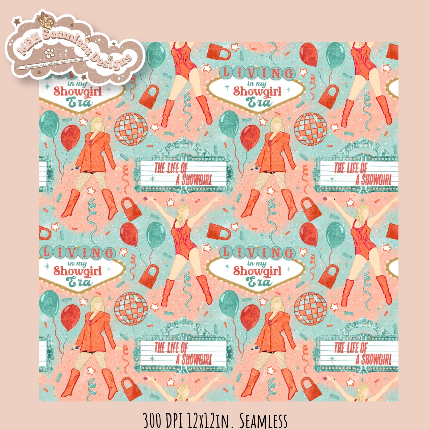 TS12 Showgirl Seamless Pattern // PNG // Assorted Colorway Options