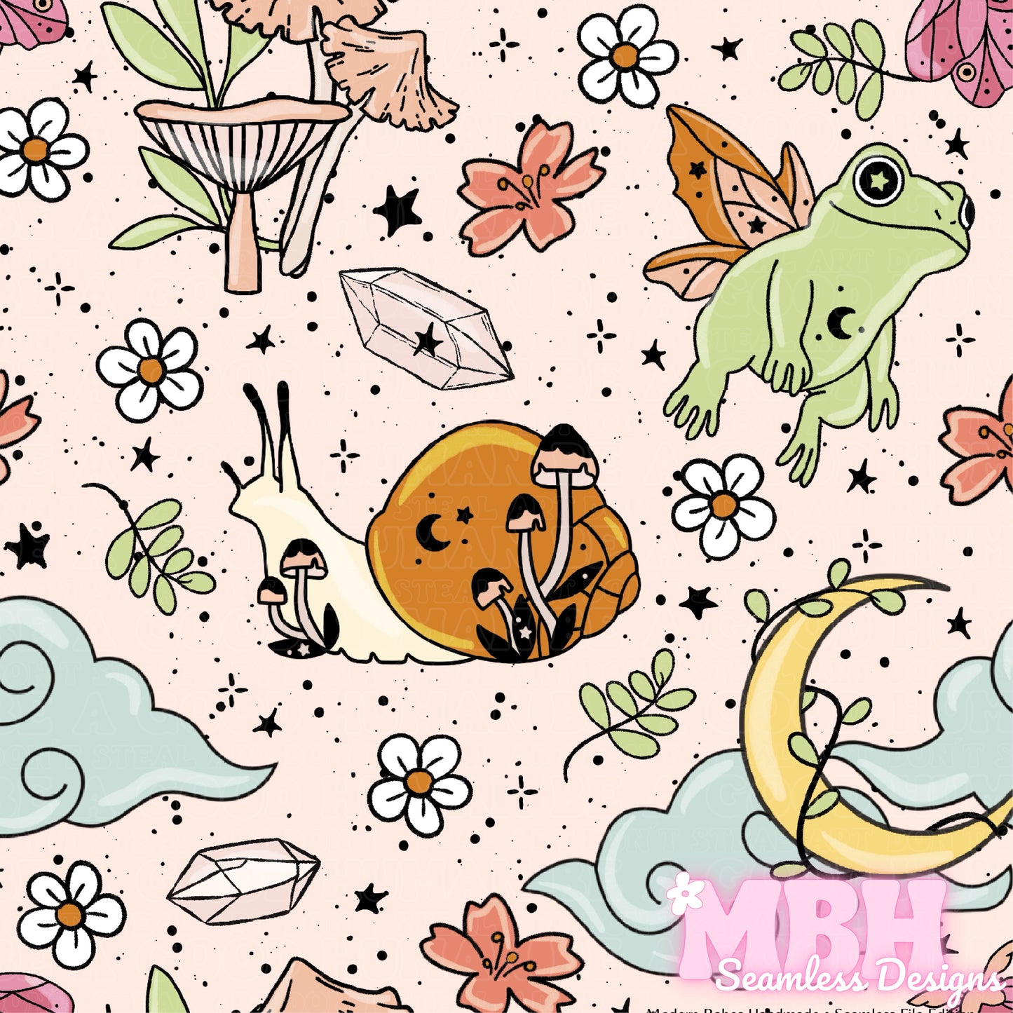 Mystical Cottagecore Assorted Colorways Seamless Pattern