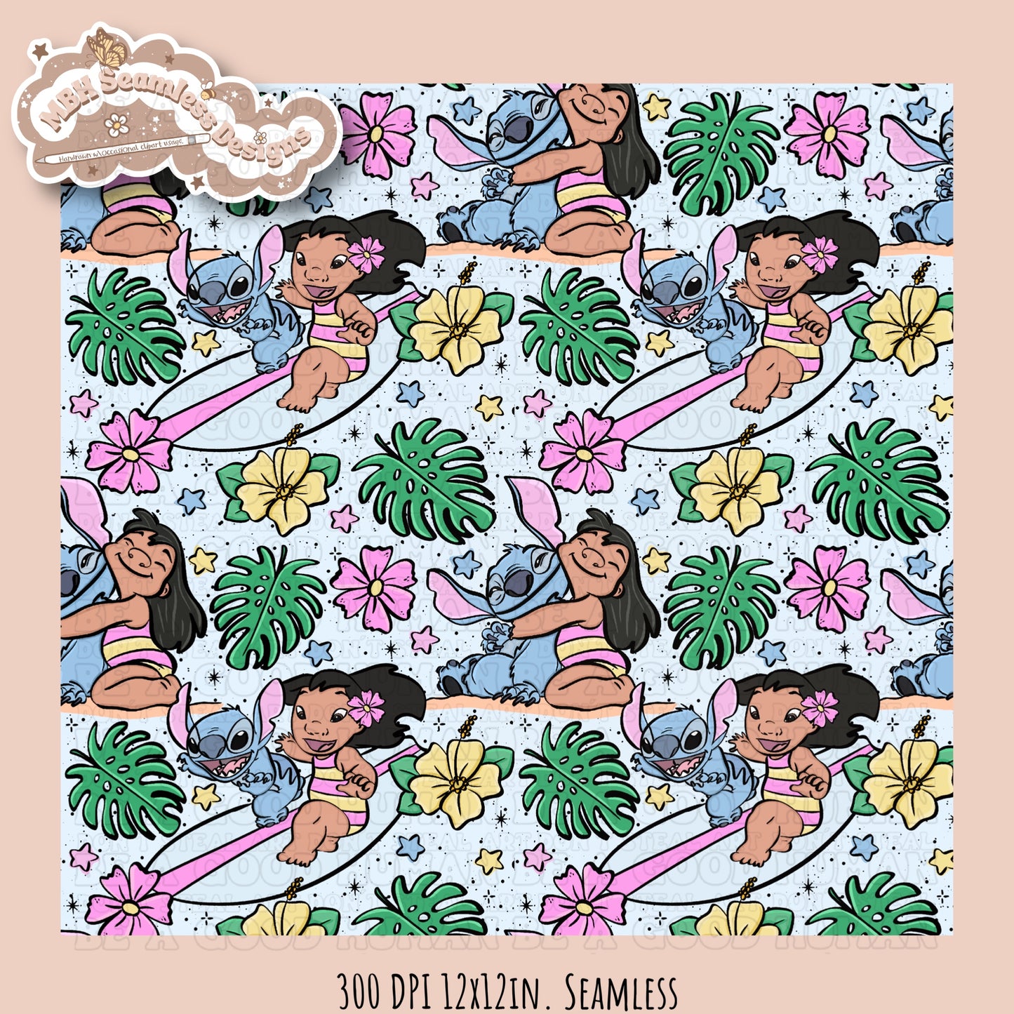 Lilo Stitch Summer Floral Seamless Pattern & PNG MULTIPLE COLORWAY OPTIONS