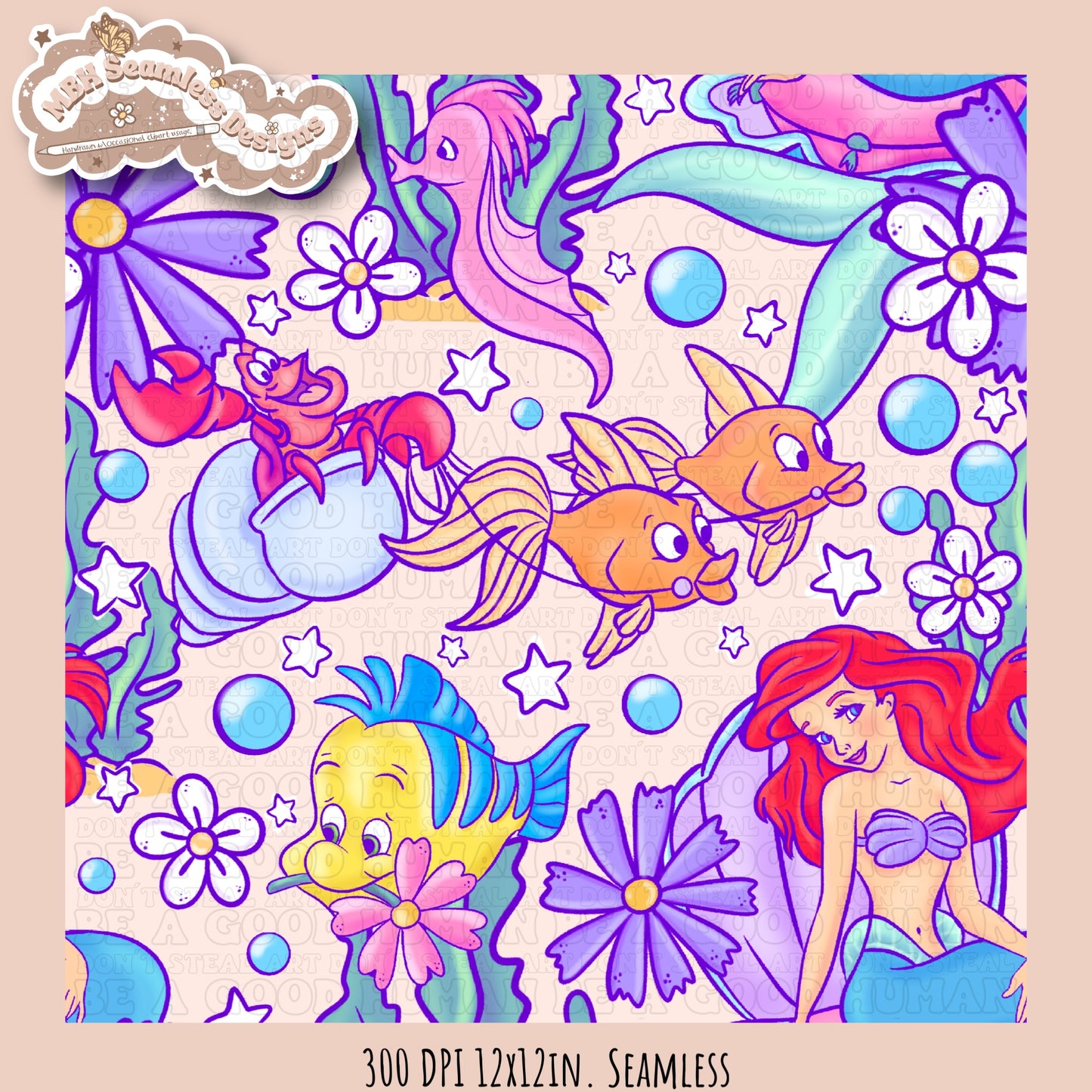 LIMITED EXCLUSIVE Starry Little Mermaid Seamless Pattern & PNG