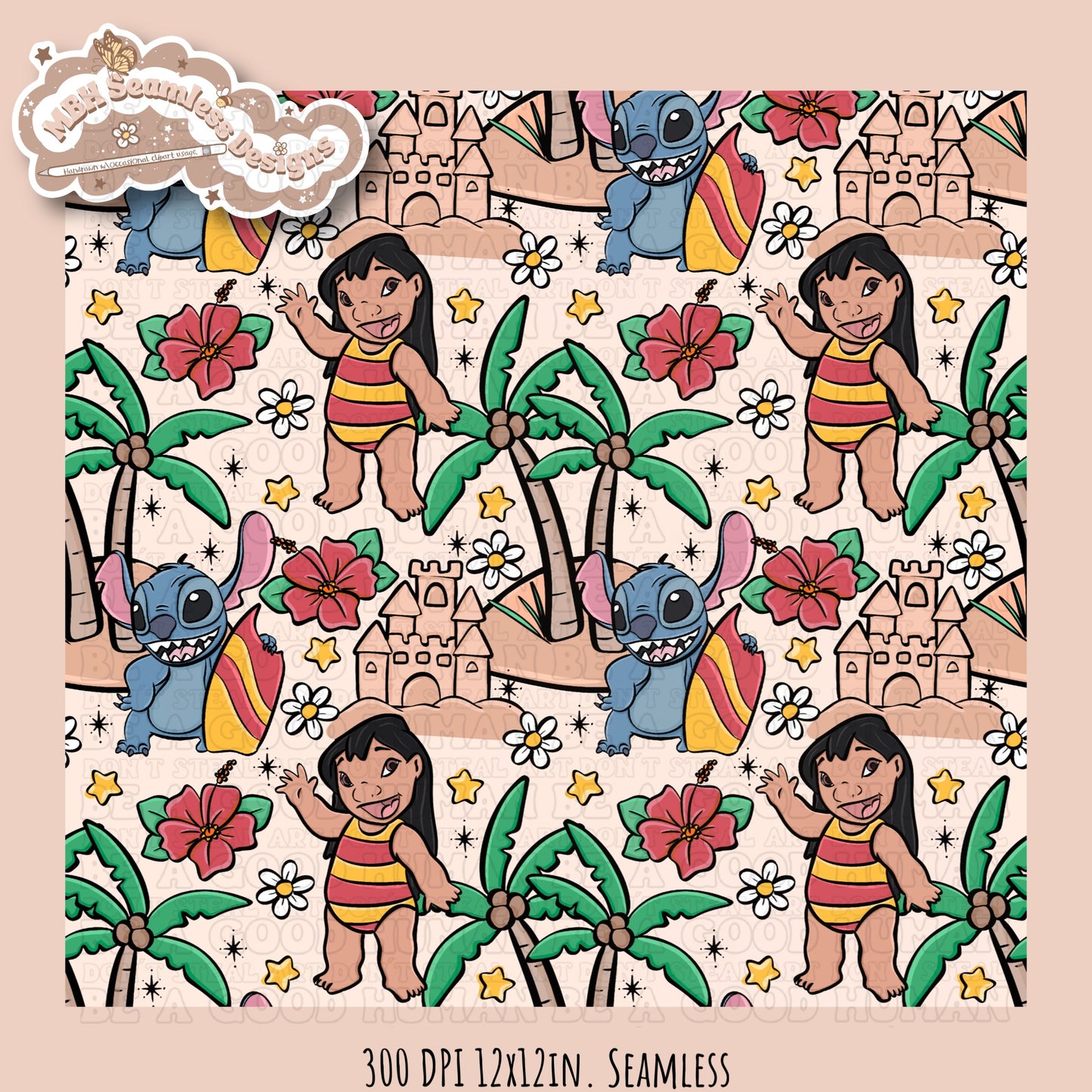 Lilo Stitch Beach Seamless Pattern & PNG MULTIPLE COLORWAY OPTIONS