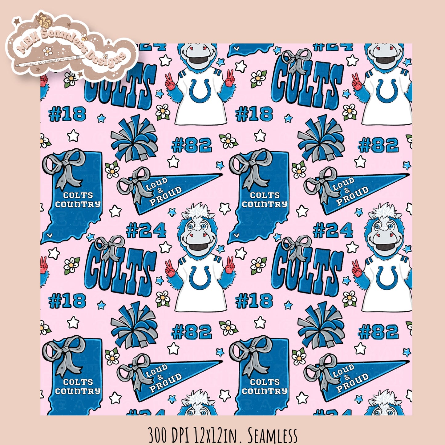 Colts x Daisies Football Seamless Pattern // Assorted Colorways