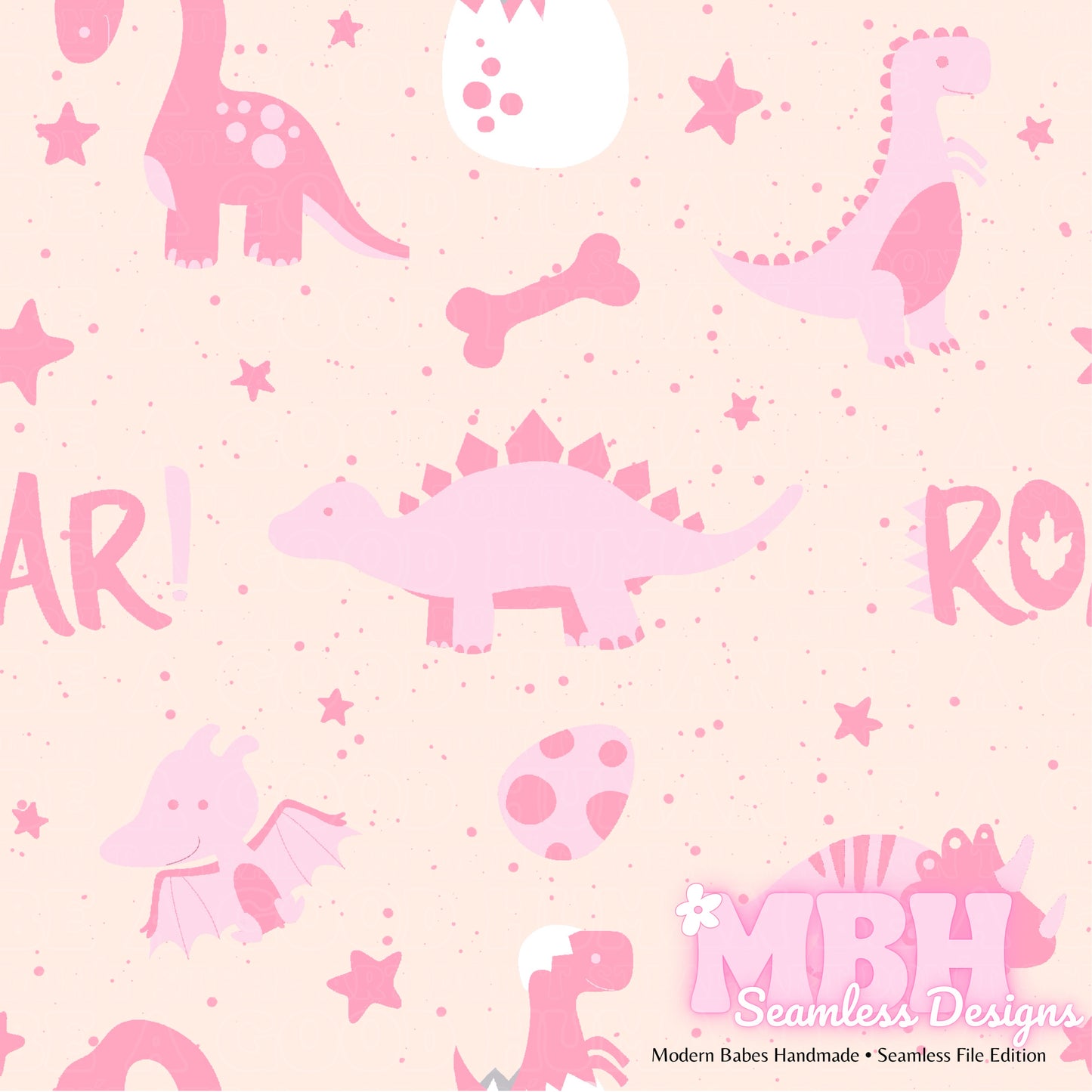 Starry Pink Dinosaurs Seamless Pattern