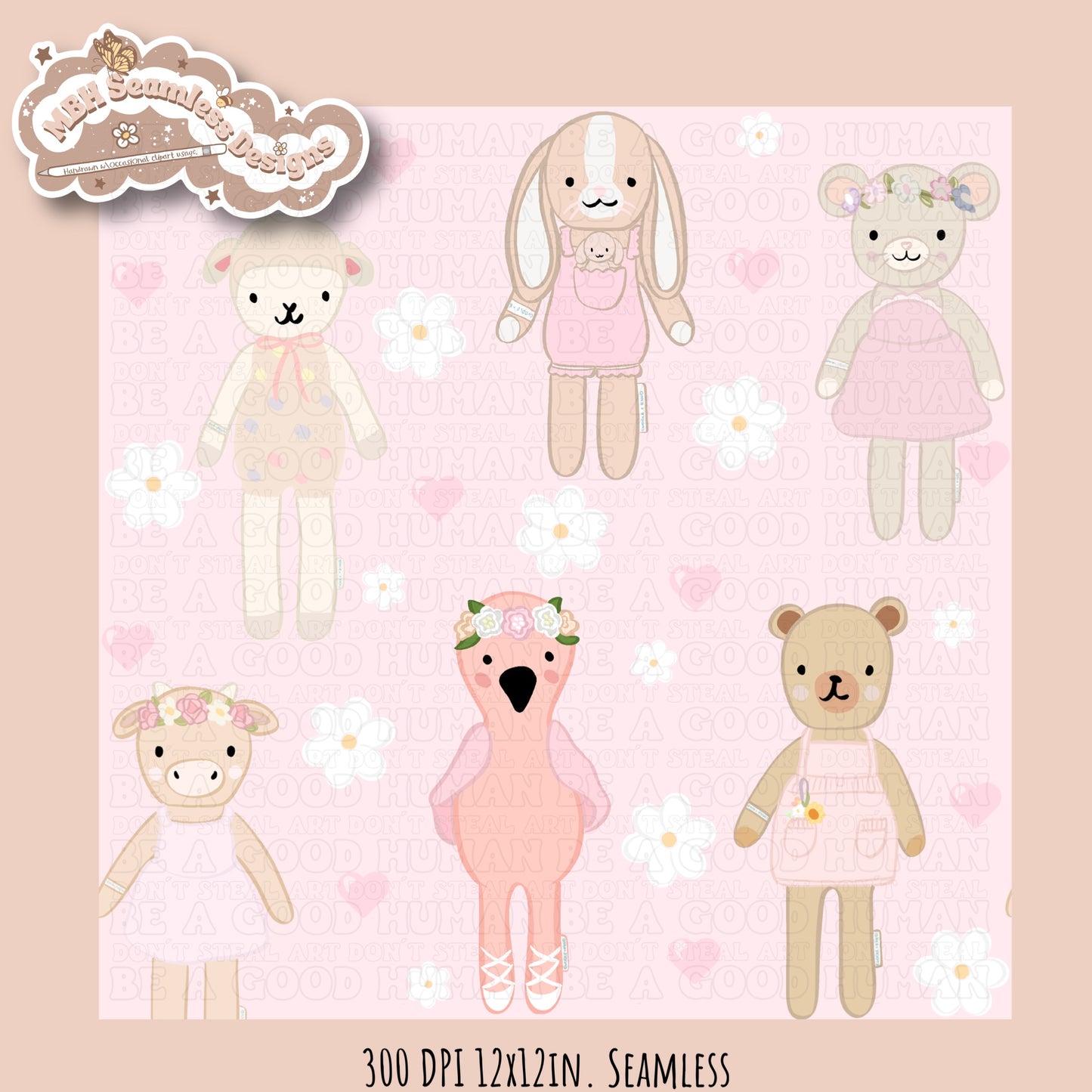 Cuddle + Kind Dolls Dainty Floral Hearts Seamless Pattern // Multiple Colorways