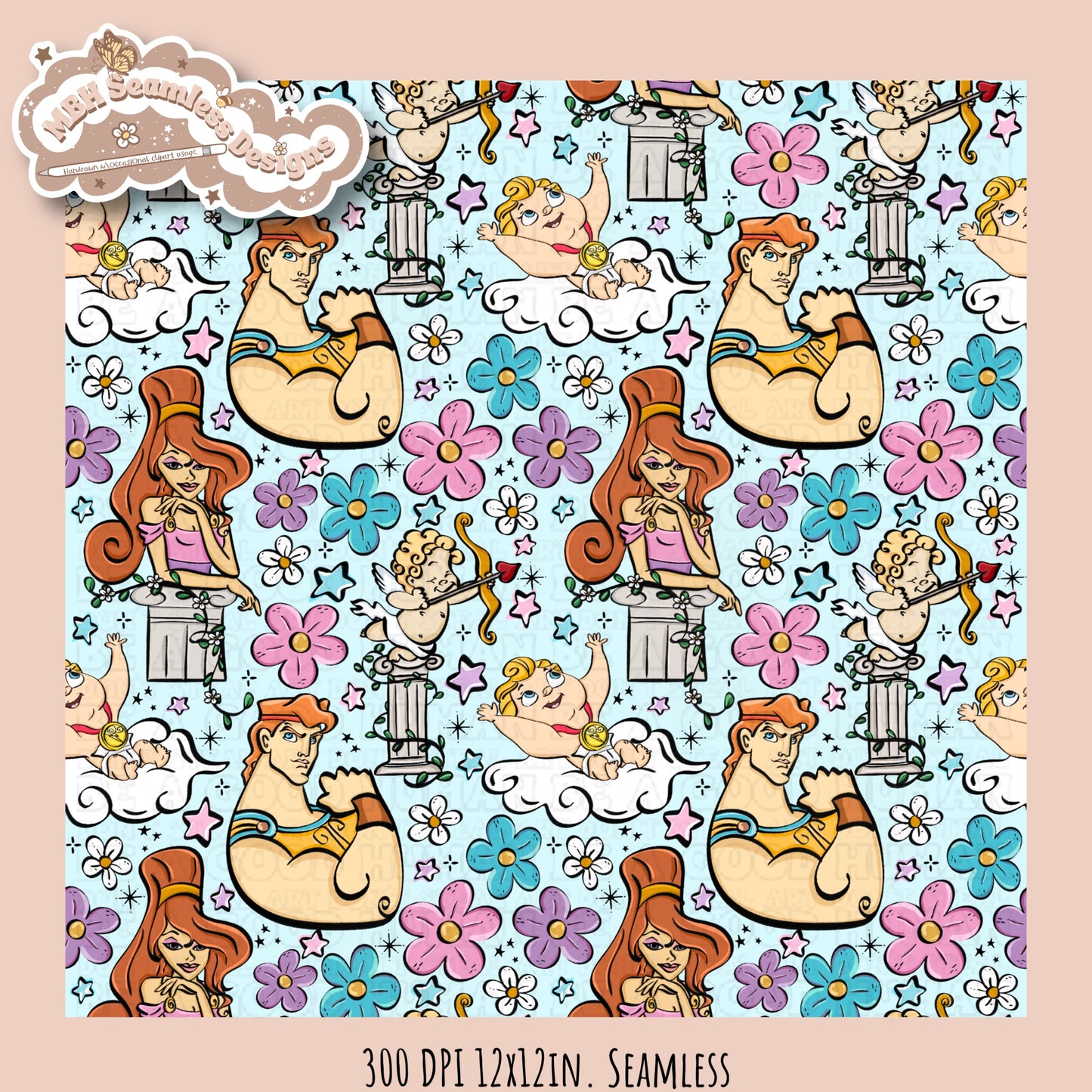 Floral Hercules Seamless Pattern & PNG Assorted Colorways