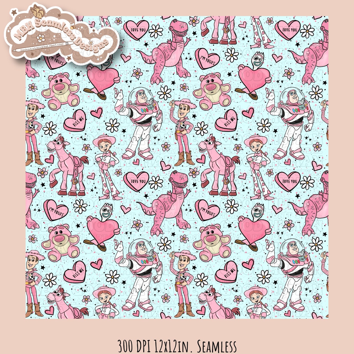 Pink Toy Story Valentine’s Day Seamless Pattern // PNG • Multiple Colorways