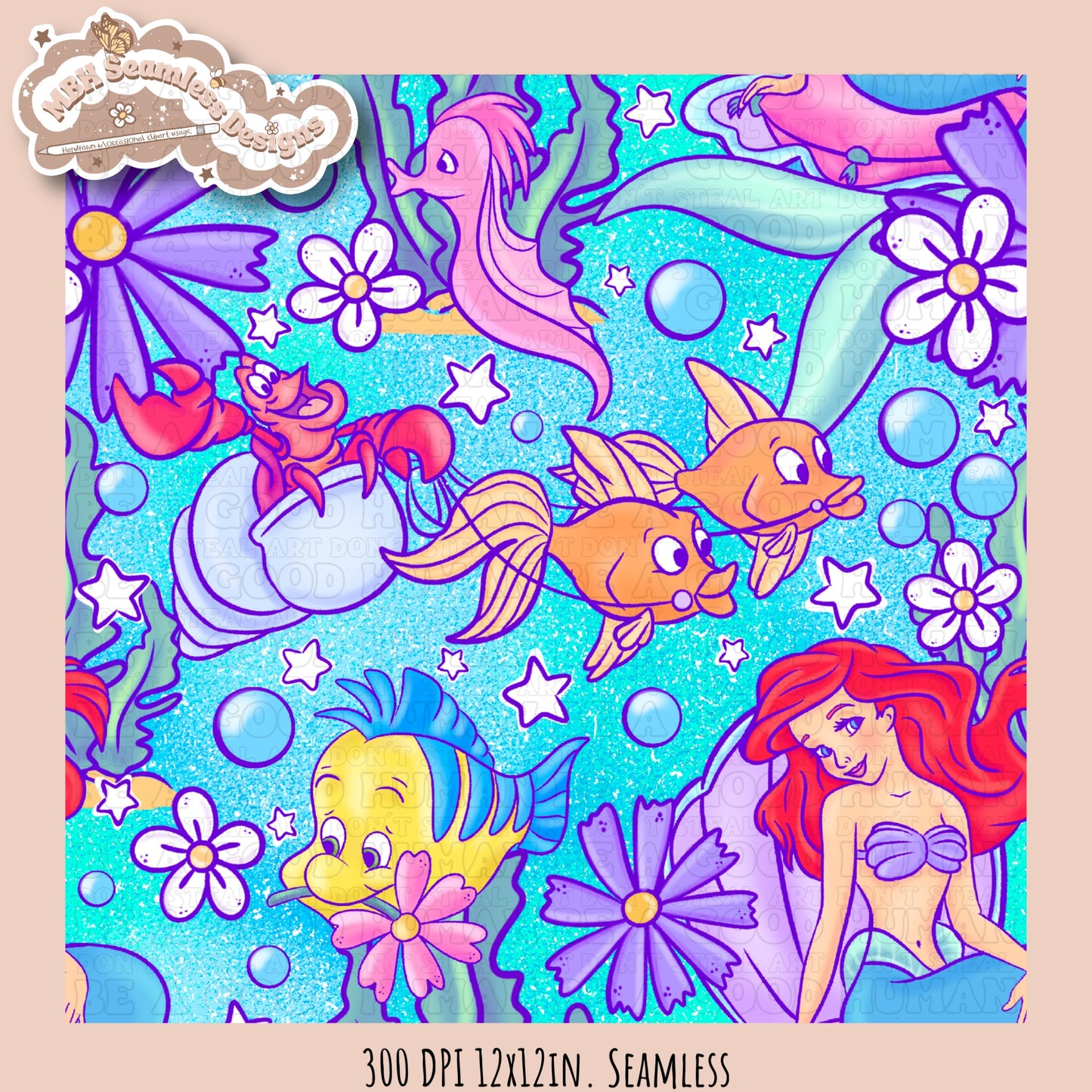 LIMITED EXCLUSIVE Starry Little Mermaid Seamless Pattern & PNG