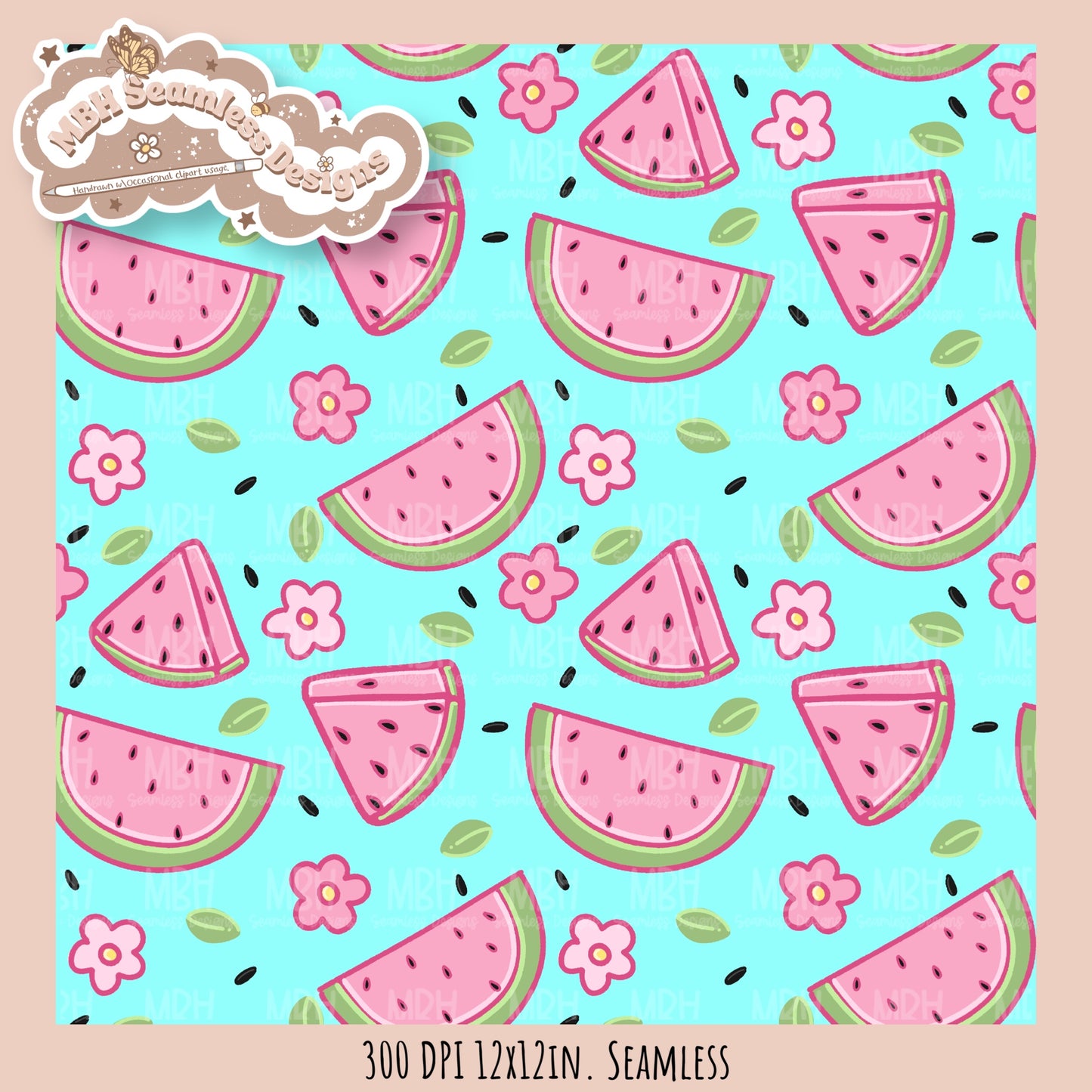 Watermelon Floral Seamless Pattern • Multiple Colorways