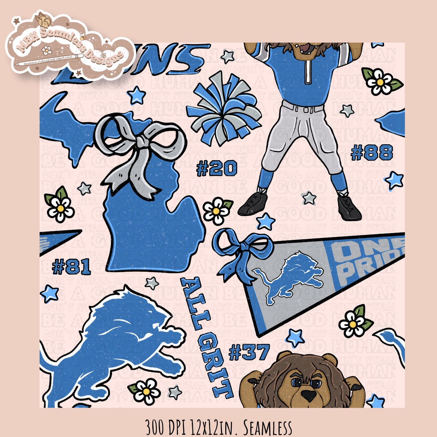 Lions x Daisies Football Seamless Pattern // Assorted Colorways