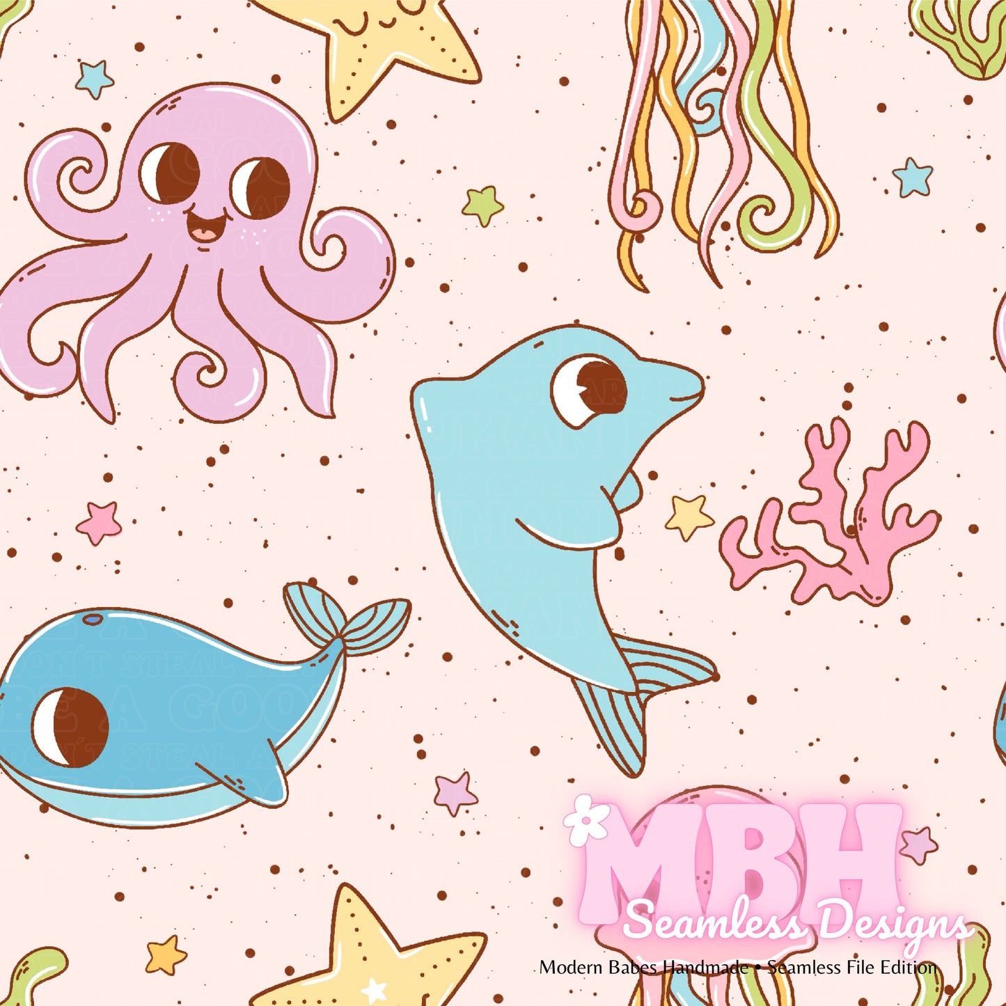 Groovy Sea Animals Seamless Pattern MULTIPLE COLORWAYS