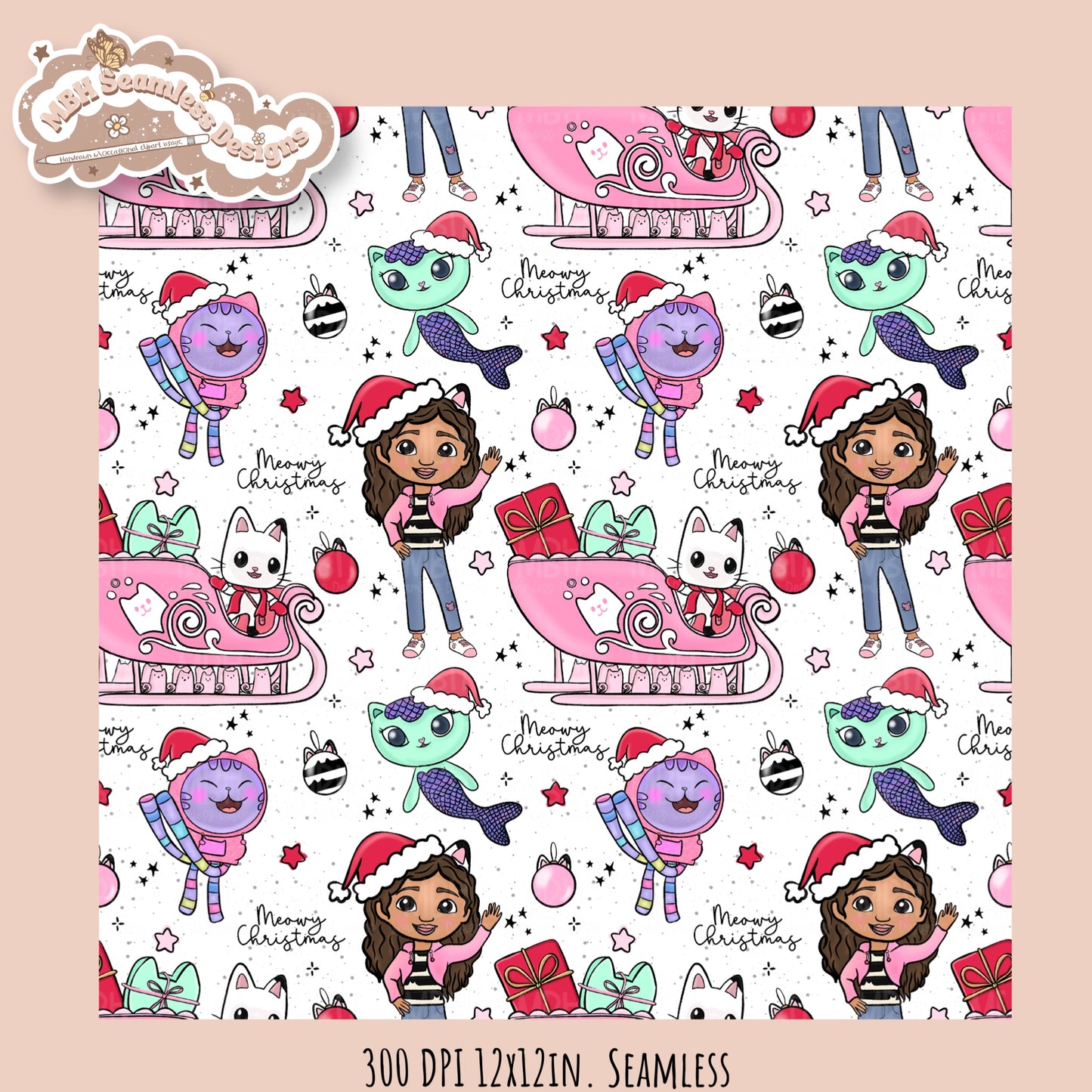 Meowy Christmas Gabby Seamless Pattern // Assorted Colorways
