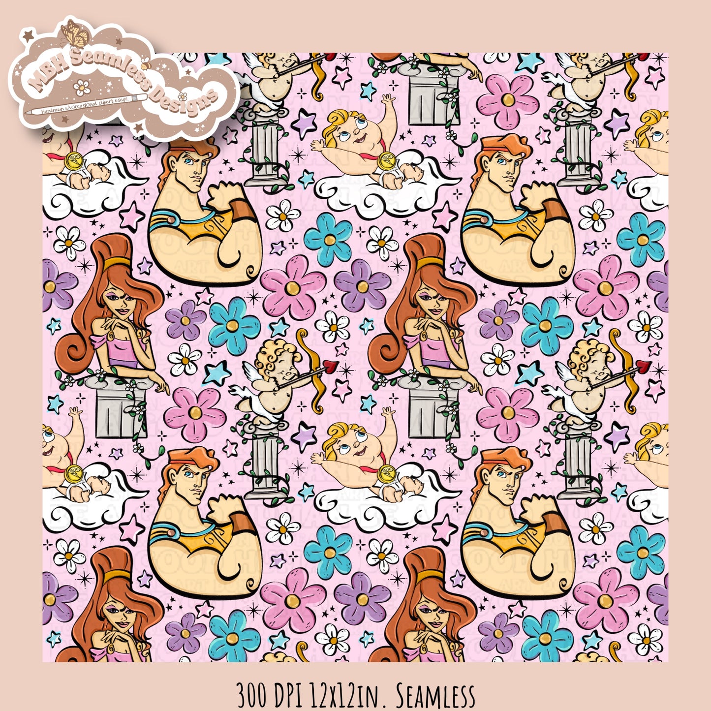 Floral Hercules Seamless Pattern & PNG Assorted Colorways
