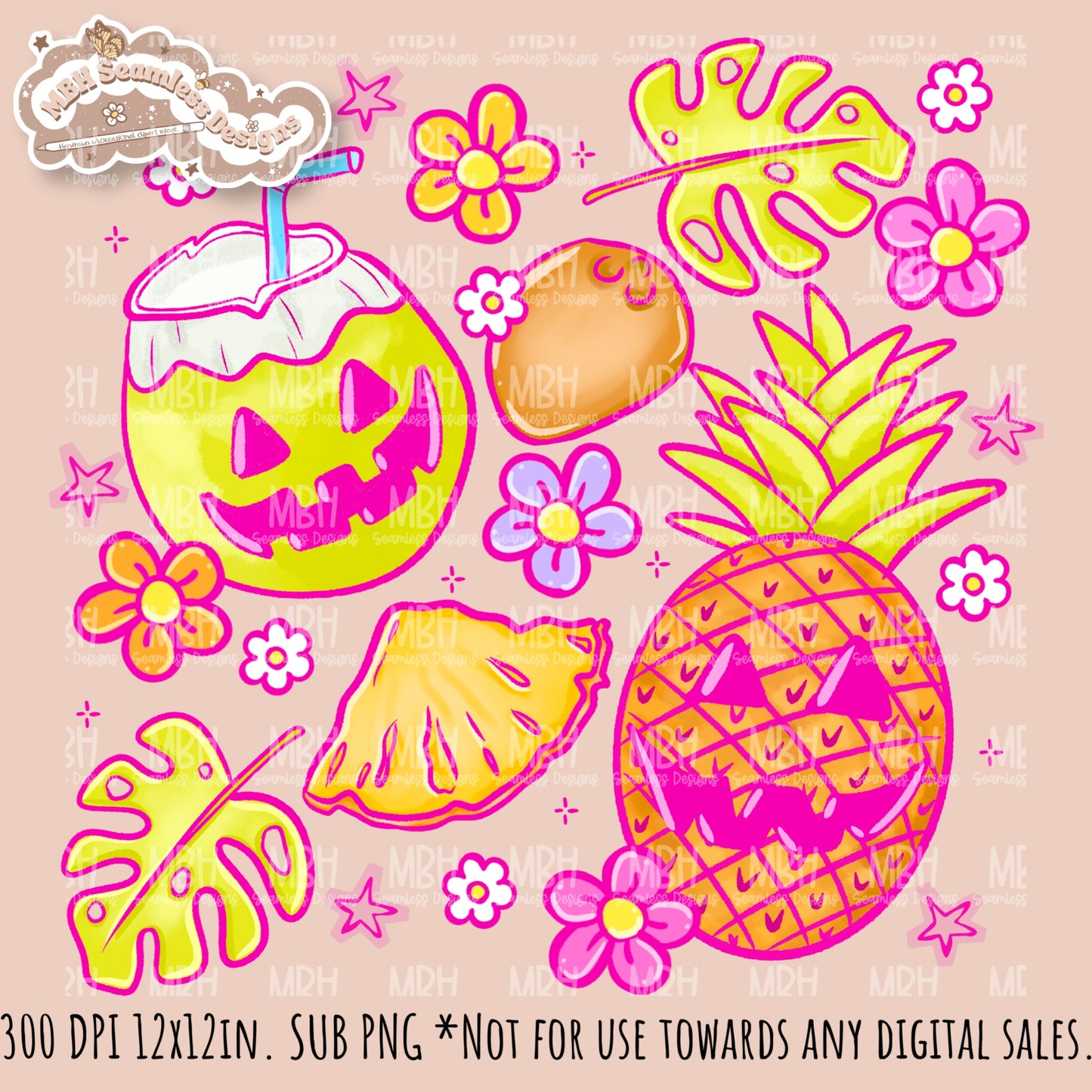 Tropical Jack-O-Fruit Seamless Pattern • Multiple Colorways • PNG