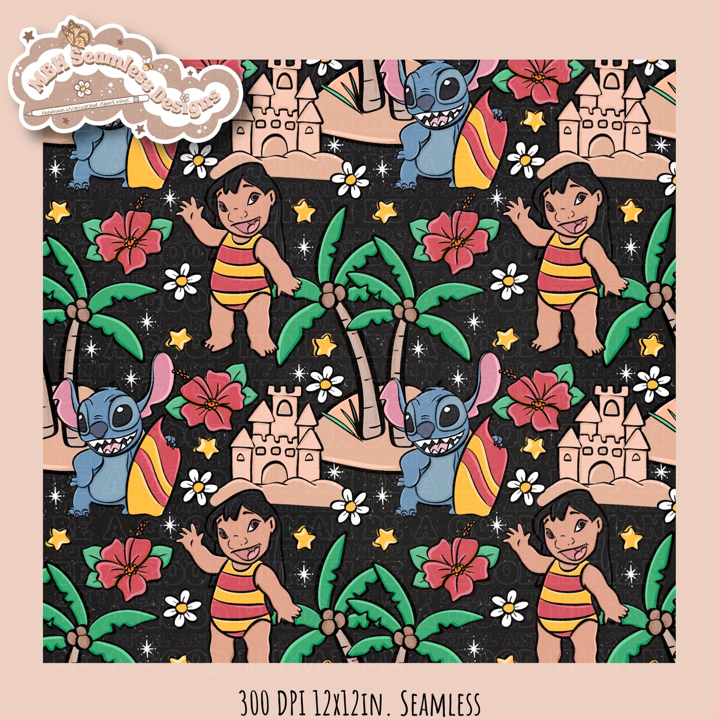 Lilo Stitch Beach Seamless Pattern & PNG MULTIPLE COLORWAY OPTIONS