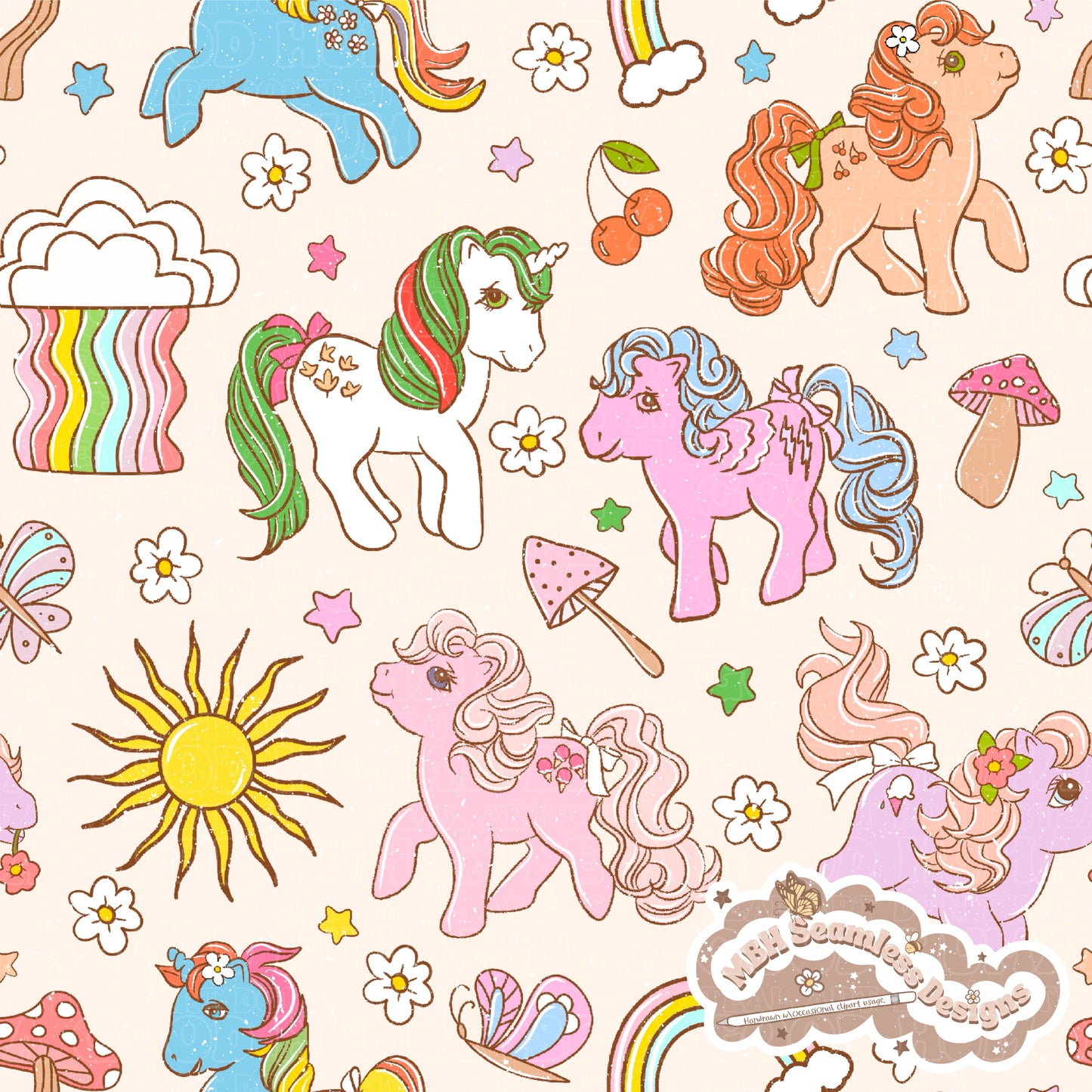 Vintage MLP Seamless Pattern MULTIPLE COLORWAYS