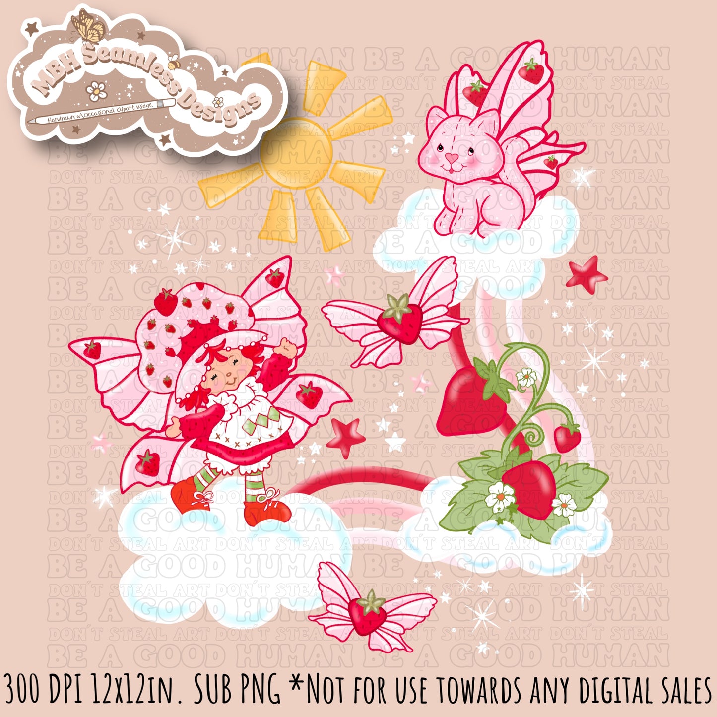 Butterfly SS Clouds Seamless Pattern // PNG • MULTIPLE COLORWAY OPTIONS