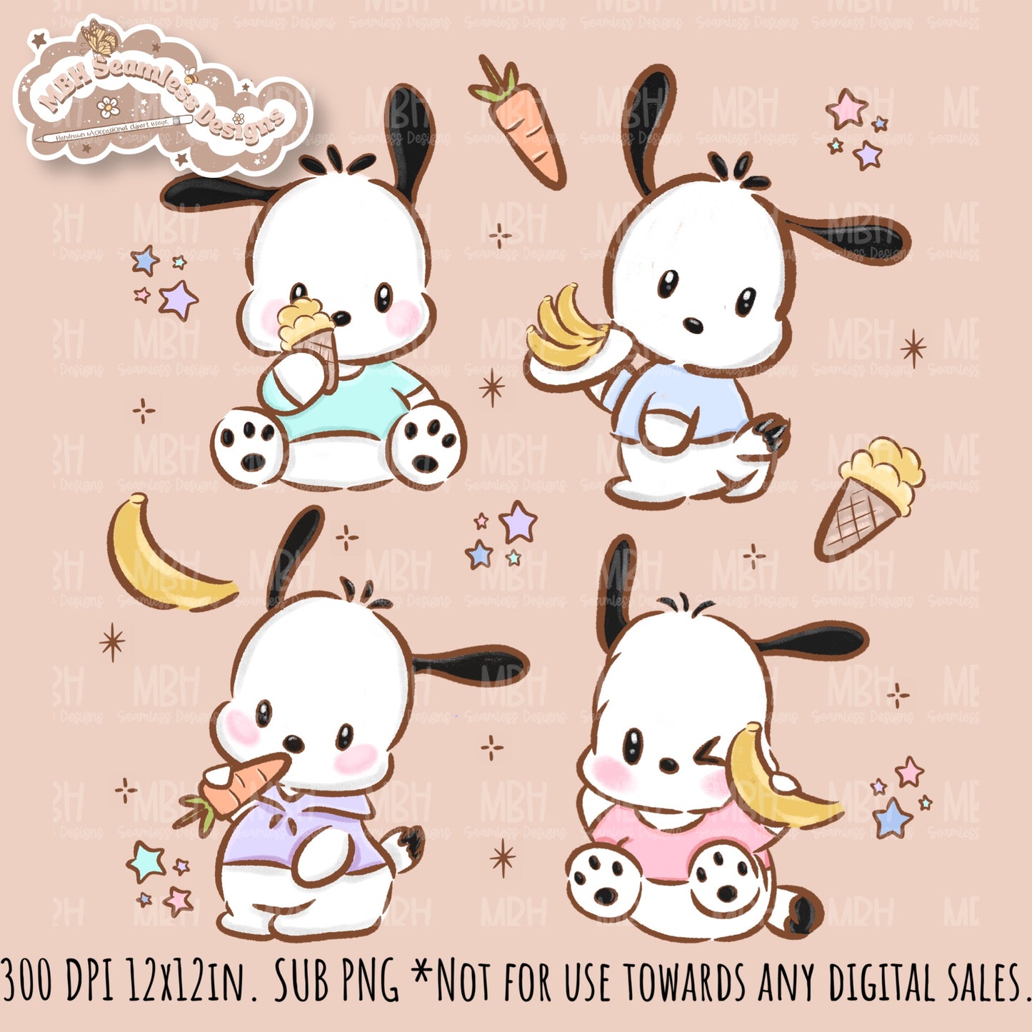 Pochacco Faves Seamless Pattern // PNG // Assorted Colorways