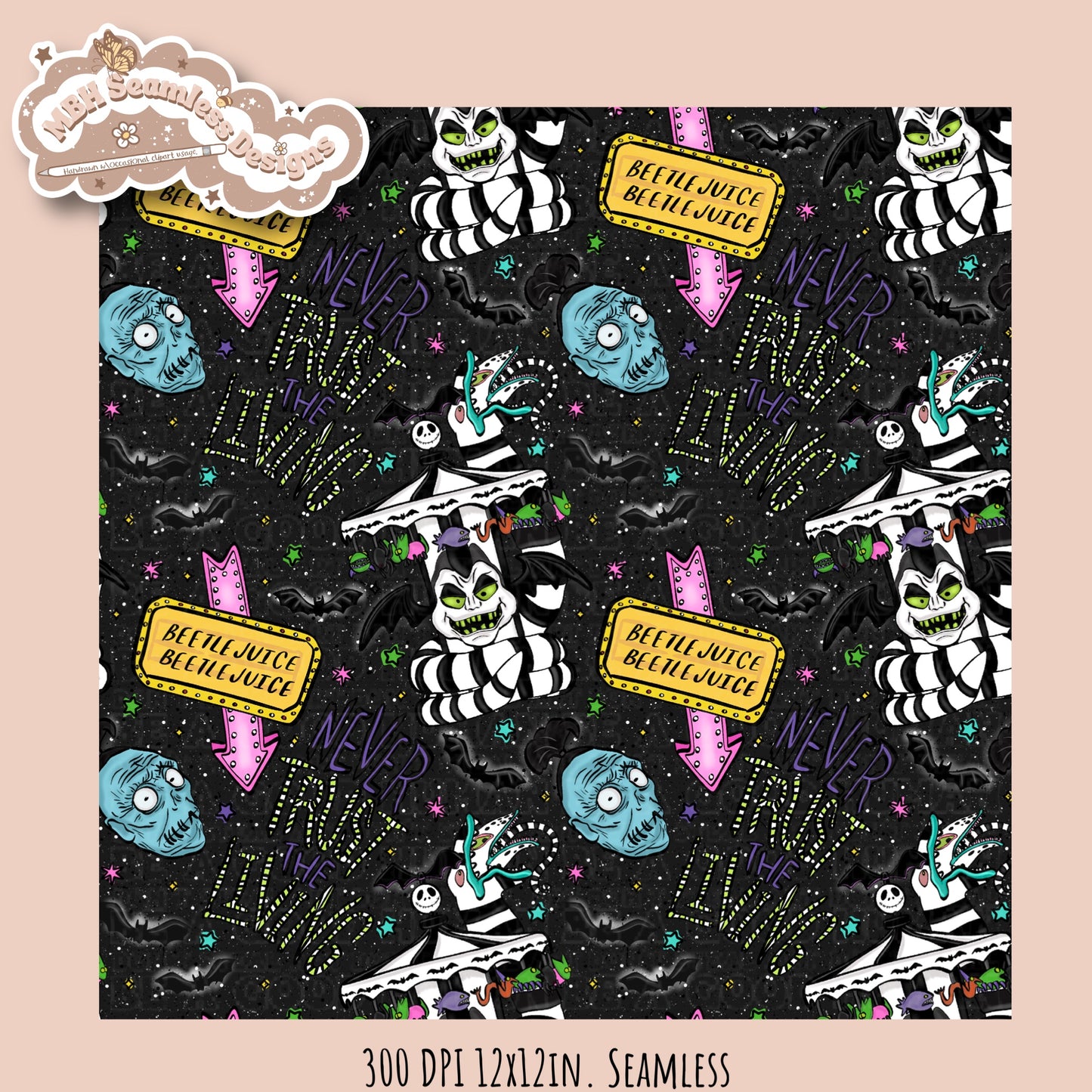 Never Trust The Living Seamless Pattern // PNG // Multiple Colorway Options