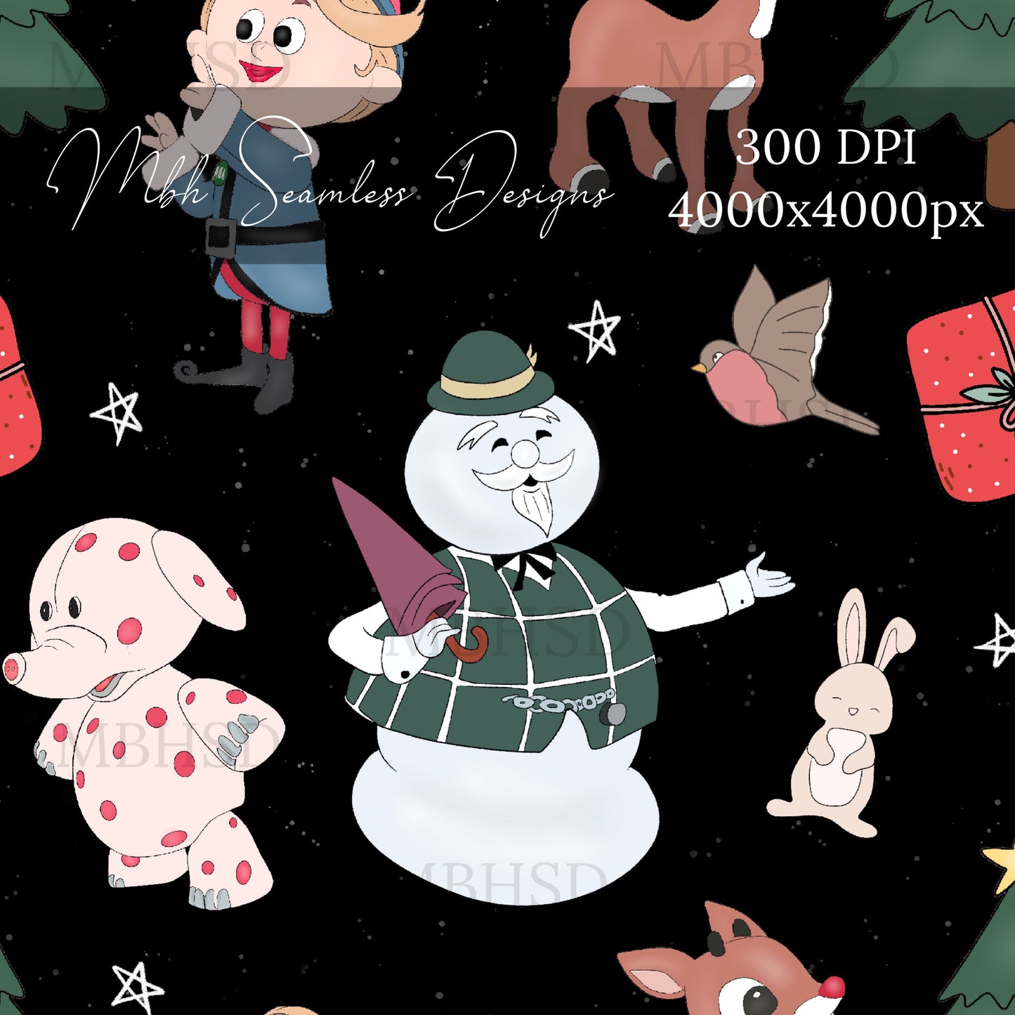 Midnight Reindeer & Friends Seamless Pattern