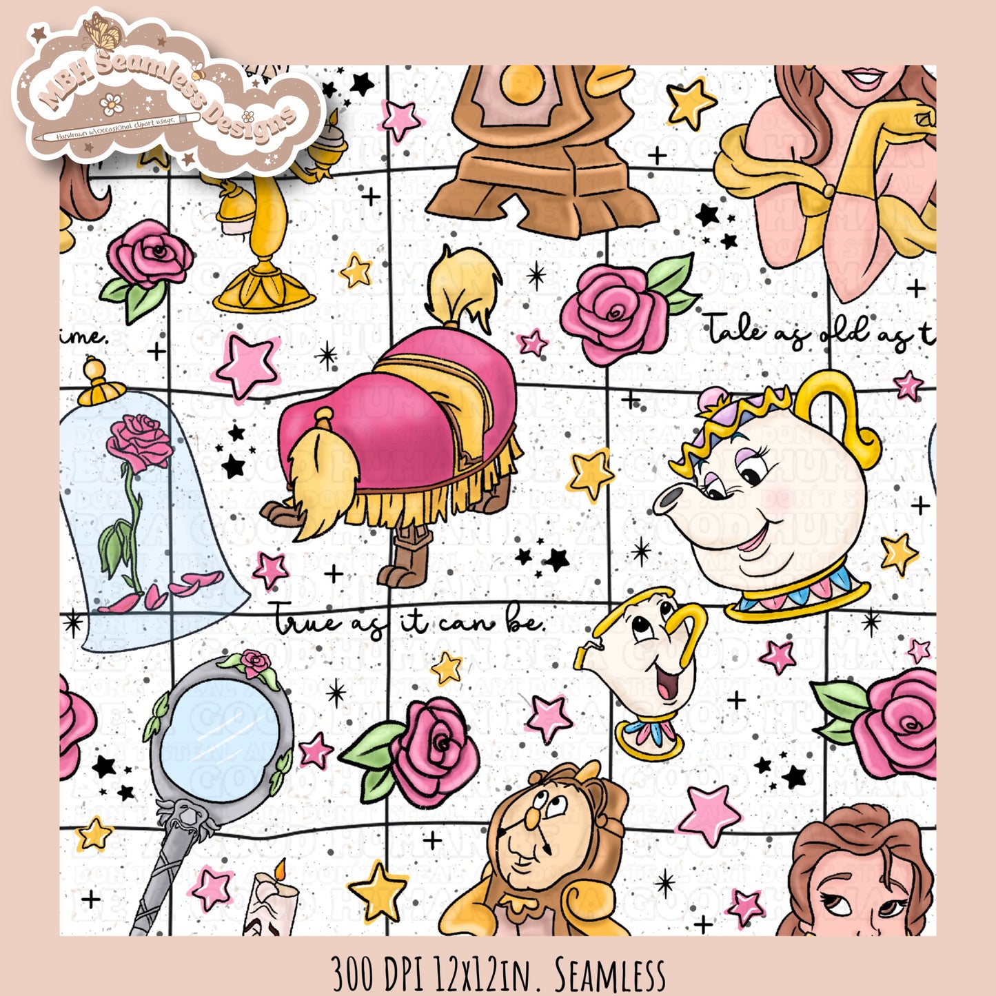 Belle and Beast Rose Floral Seamless Pattern & PNG