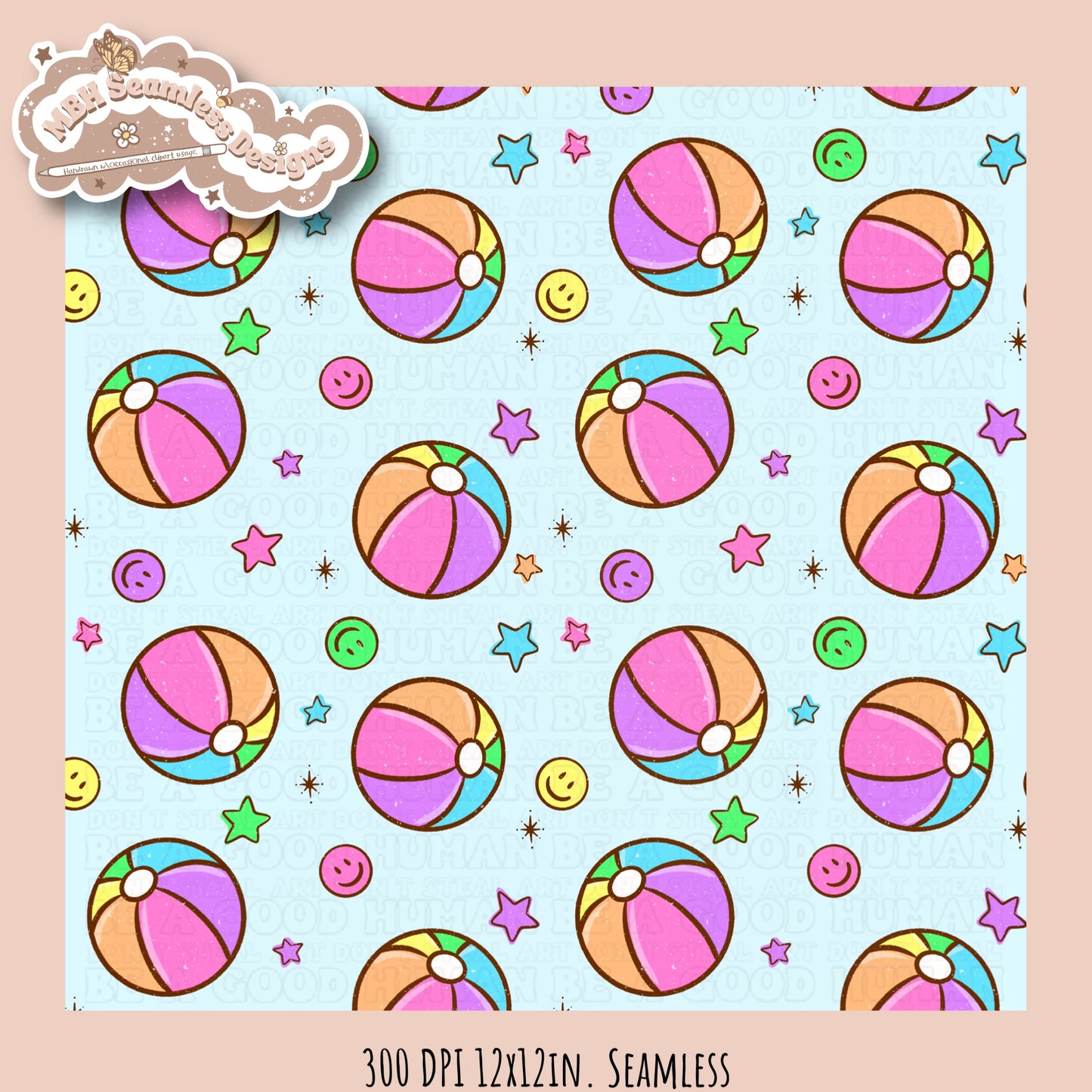 Beach Ball Smilies Seamless Pattern • Multiple Colorways