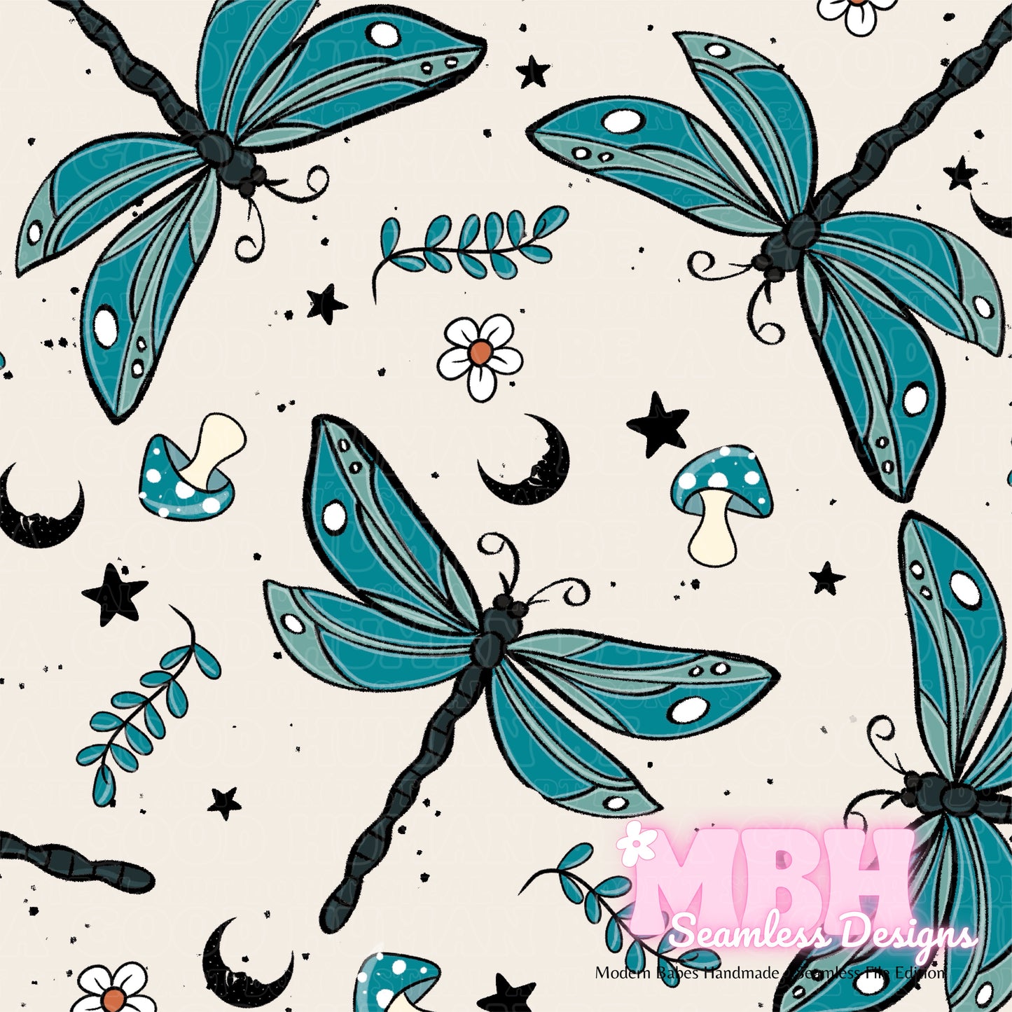 Jade Dragonflies Seamless Pattern MULTIPLE COLORWAYS