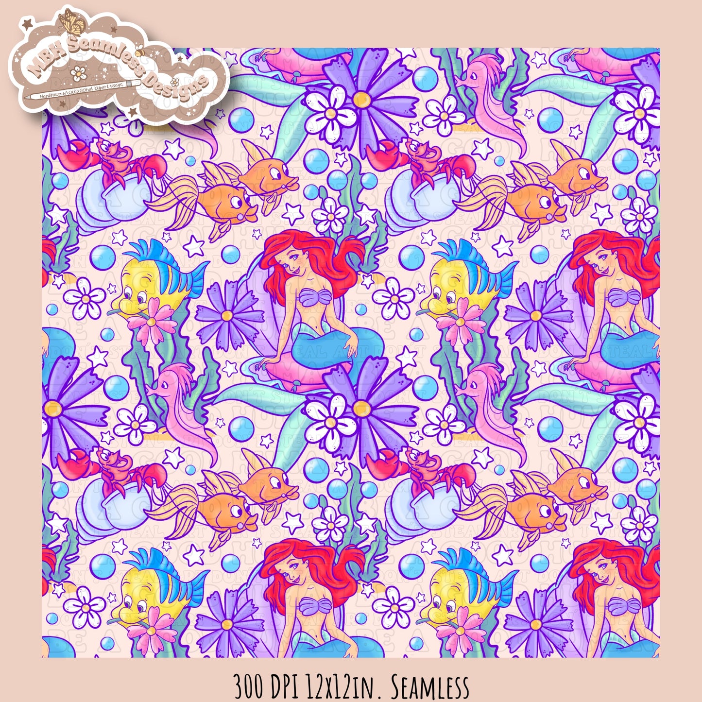 LIMITED EXCLUSIVE Starry Little Mermaid Seamless Pattern & PNG