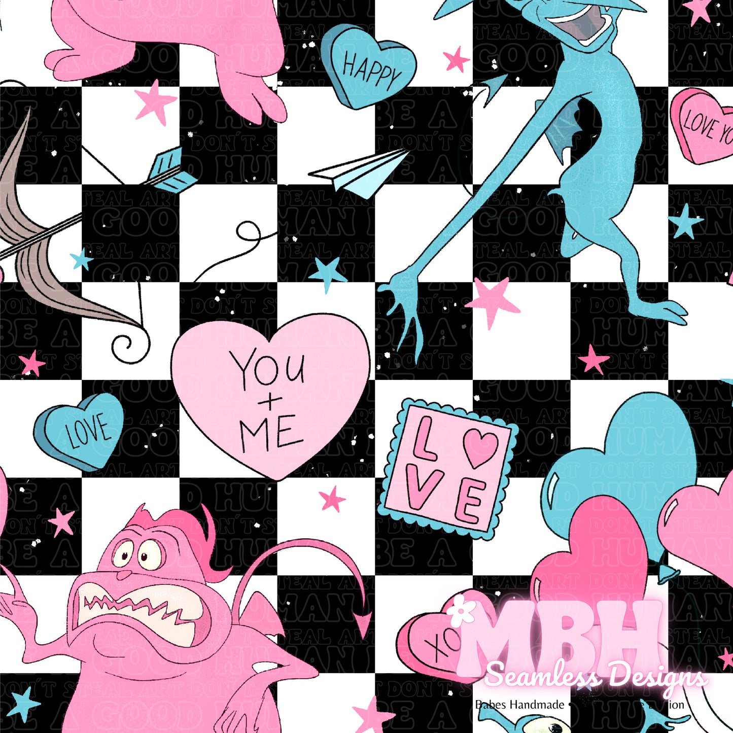 Pain & Panic Checkered Valentine Assorted Colorways Seamless Pattern