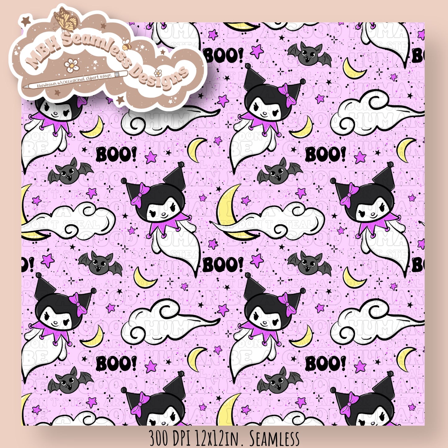 Kuromi Ghost Seamless Pattern MULTIPLE COLORWAYS