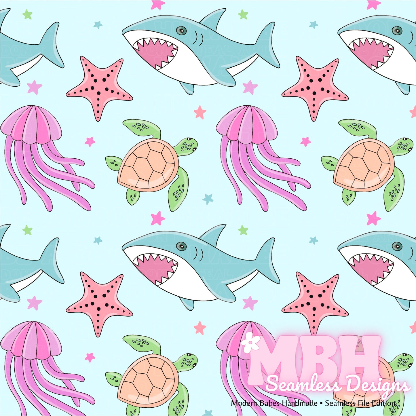 Boho Ocean Life Seamless Pattern MULTIPLE COLORWAYS
