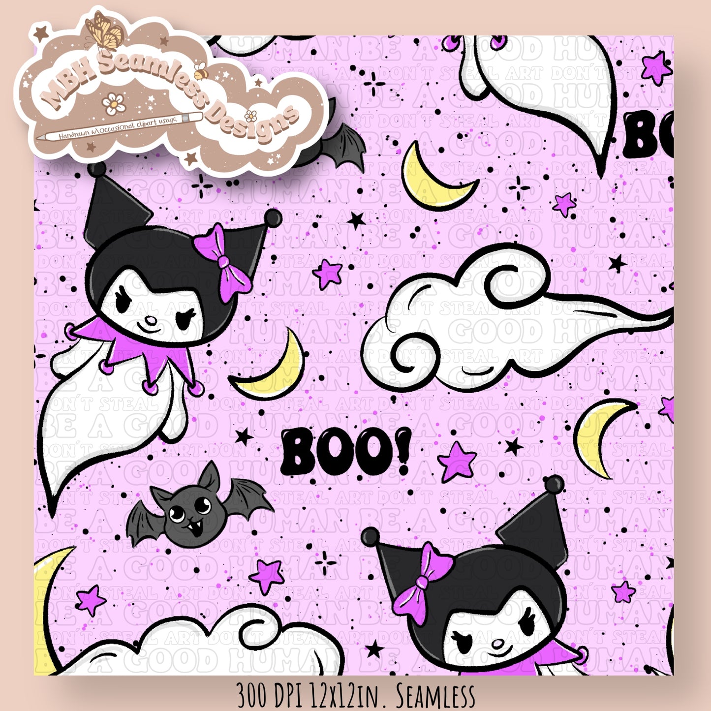 Kuromi Ghost Seamless Pattern MULTIPLE COLORWAYS