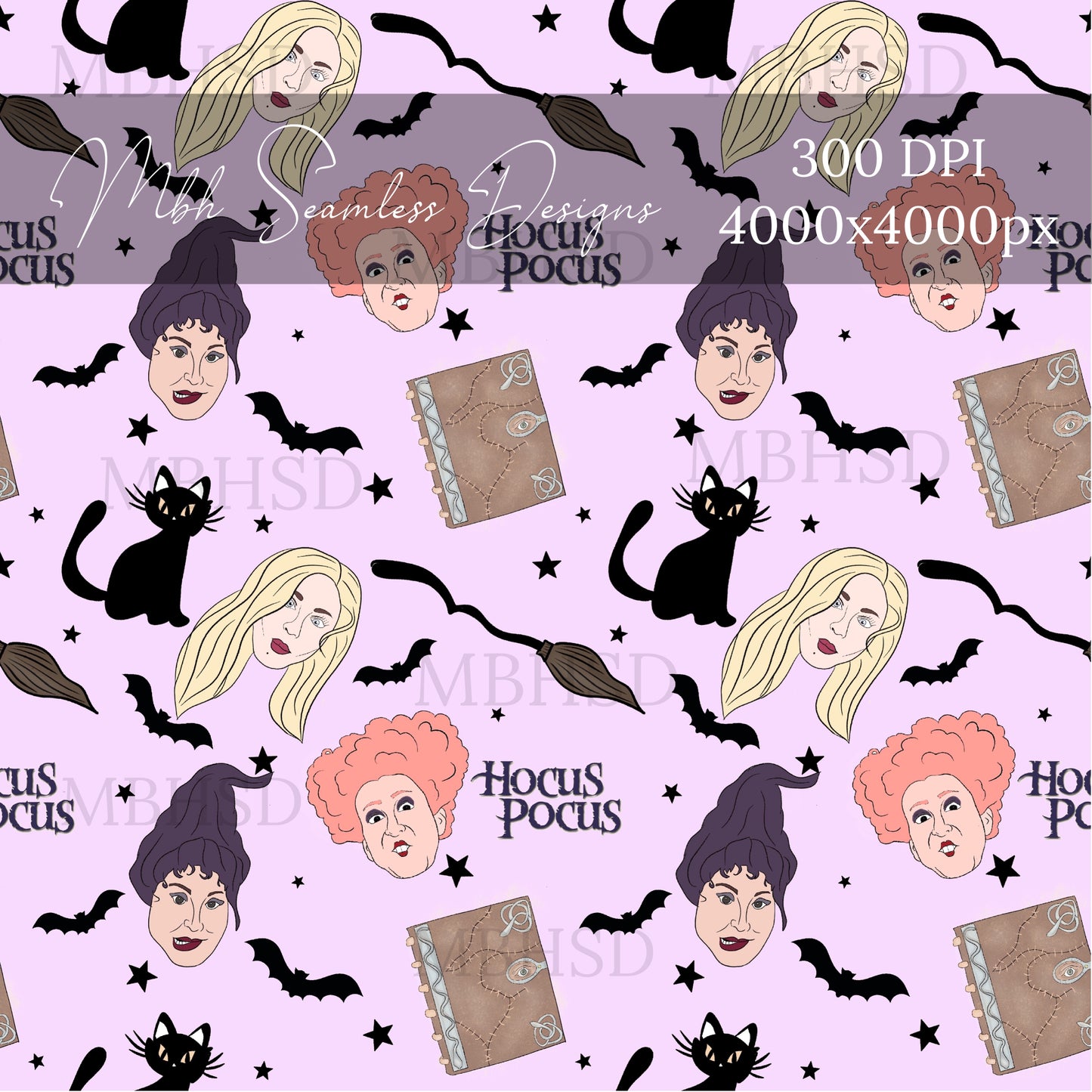 Hocus Pocus Batty 2 Colors Seamless Pattern