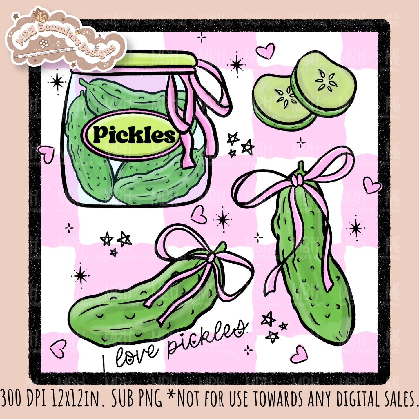 Coquette Pickles Seamless Pattern // PNG // Assorted Colorway Options