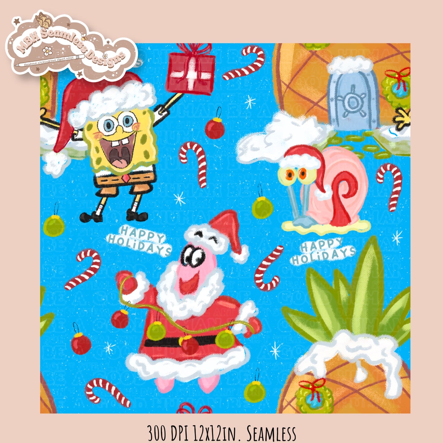 Holiday SpongeBob Seamless Pattern // Assorted Colorways