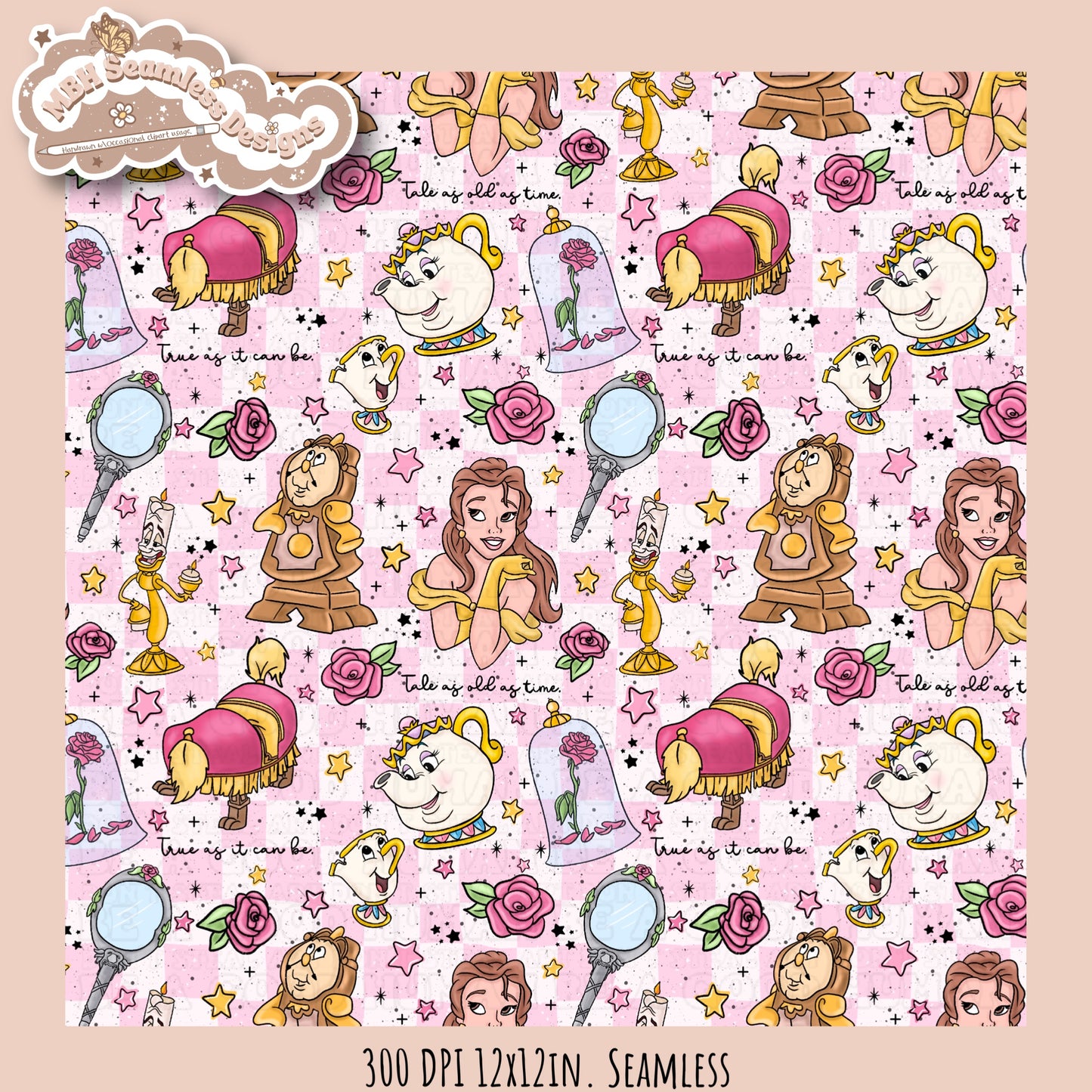 Belle and Beast Rose Floral Seamless Pattern & PNG