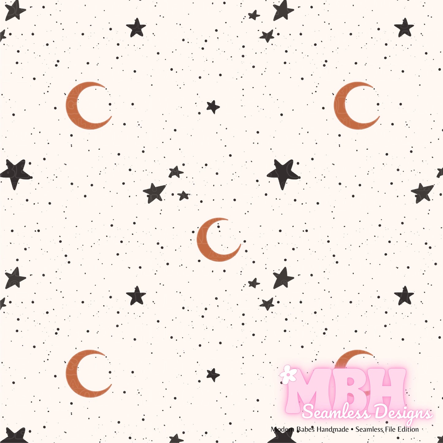 Neutral Starry Moon Spex Seamless Pattern