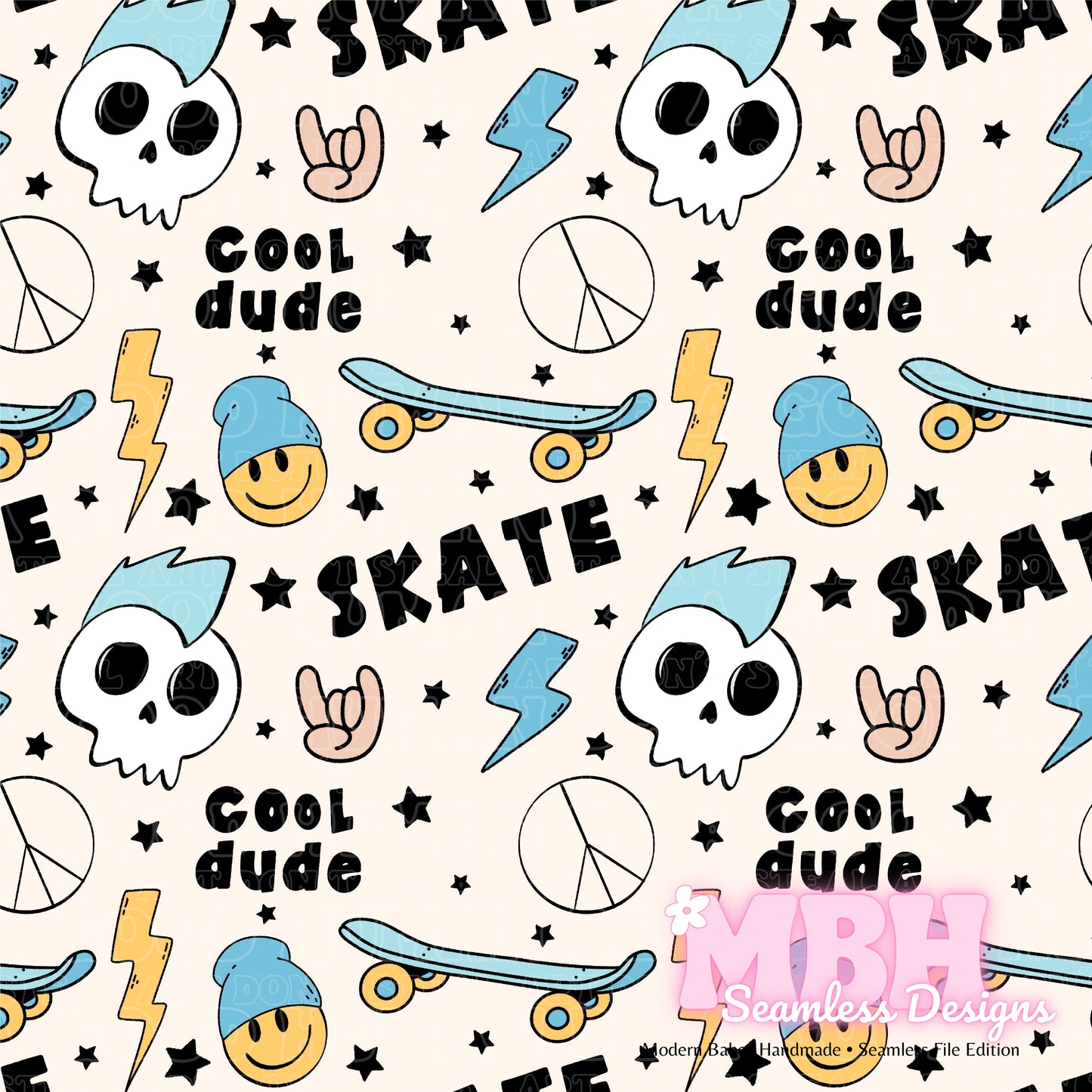 Skater Boy Cool Dude Assorted Colorways Seamless Pattern