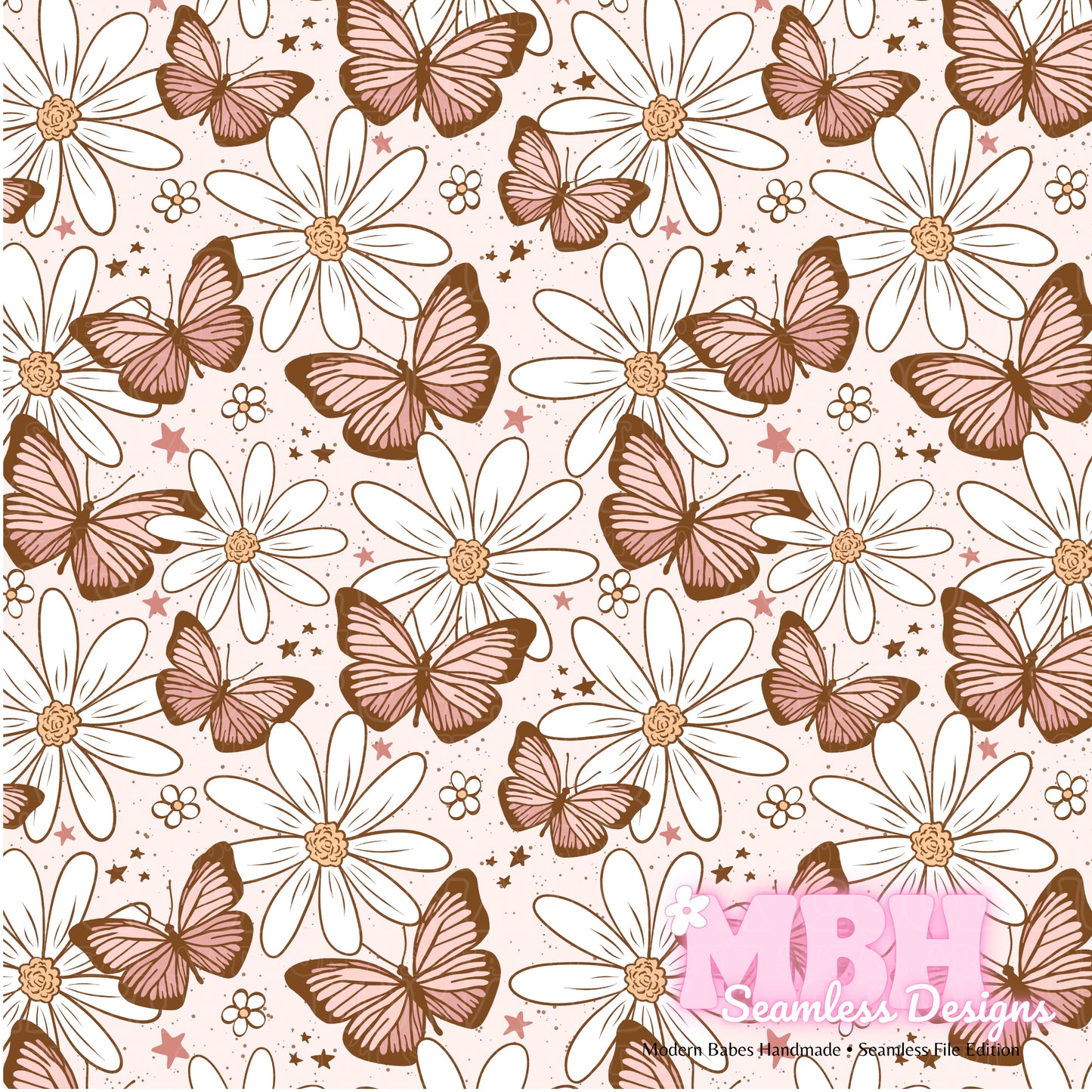 Mauve Pink Butterfly Floral ASSORTED COLORWAYS Seamless Pattern
