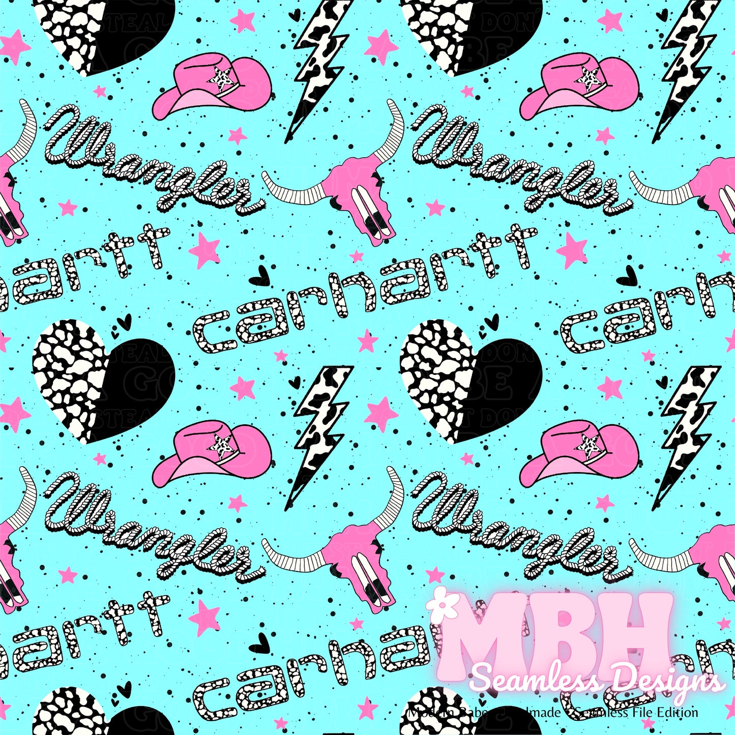 Carhartt Wrangler Cowgirl Seamless Pattern