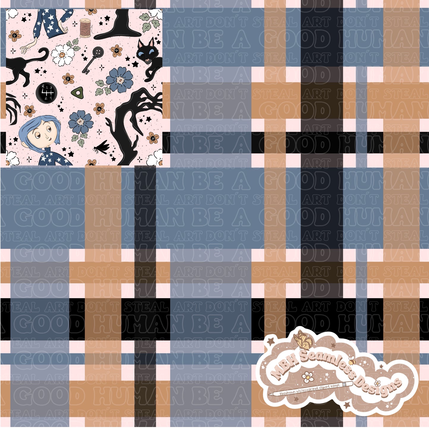EXCLUSIVE Boho Floral Button Eye Girl & Coordinate Seamless Pattern (NO FABRIC SHOPS)