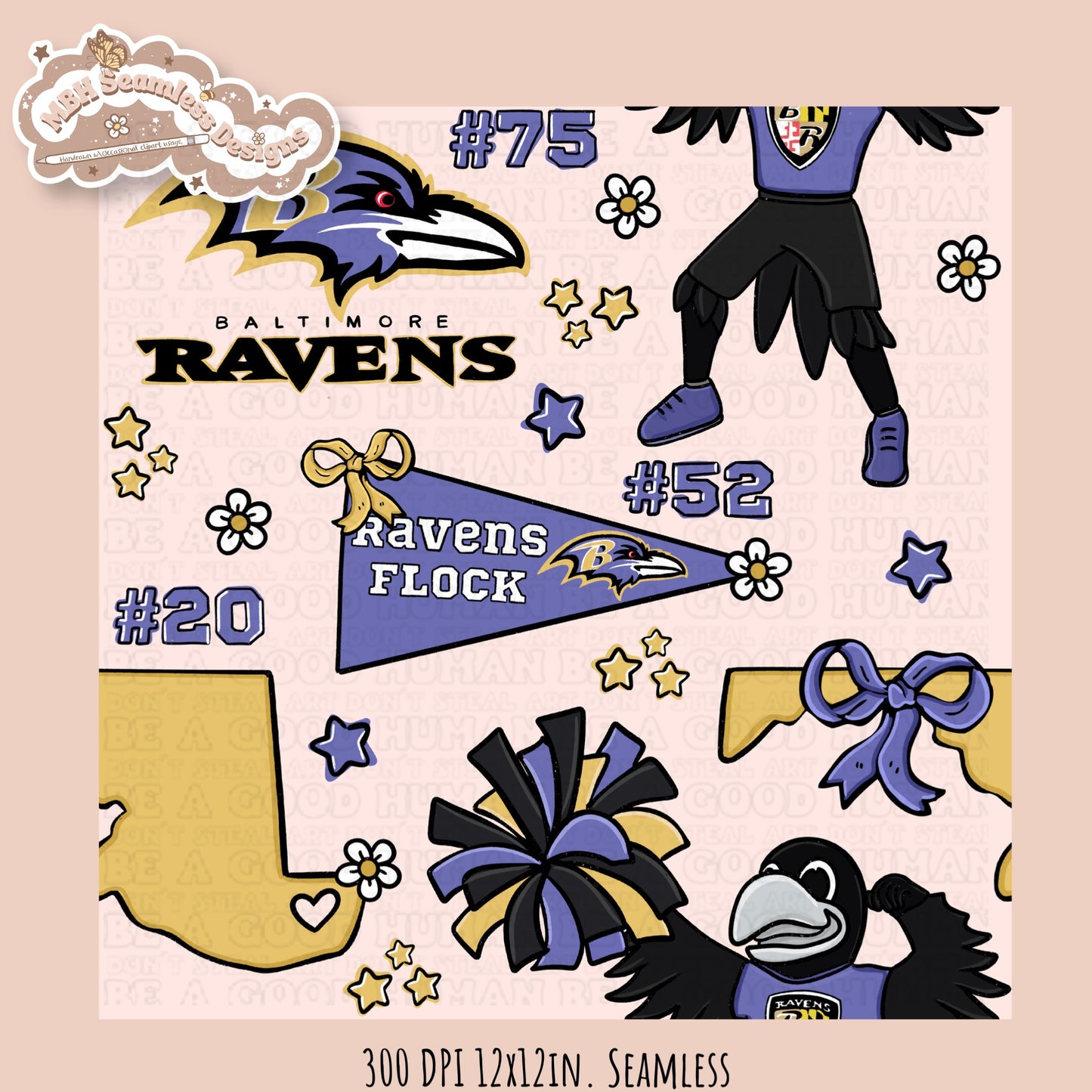 Ravens x Daisies Football Seamless Pattern // Assorted Colorways