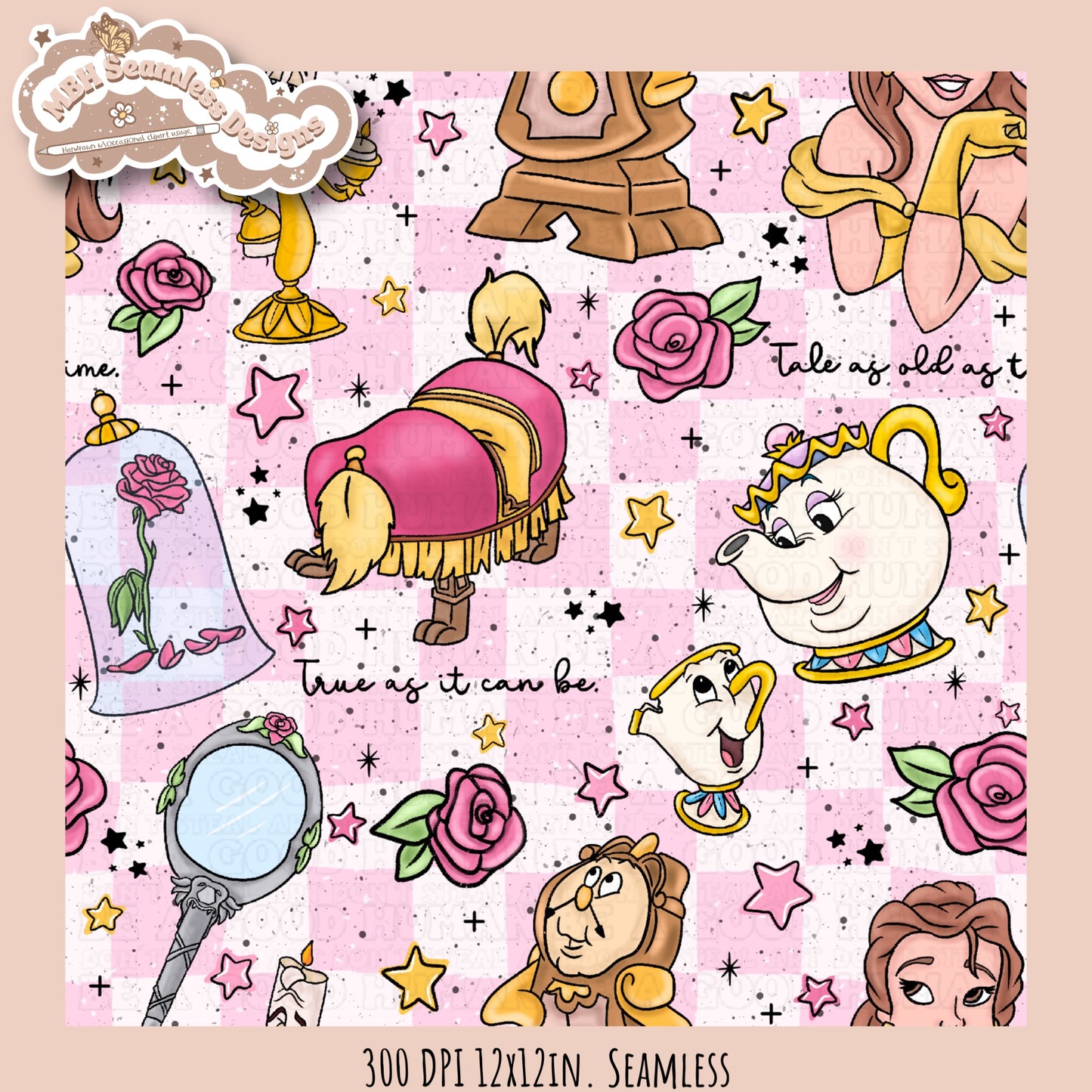 Belle and Beast Rose Floral Seamless Pattern & PNG