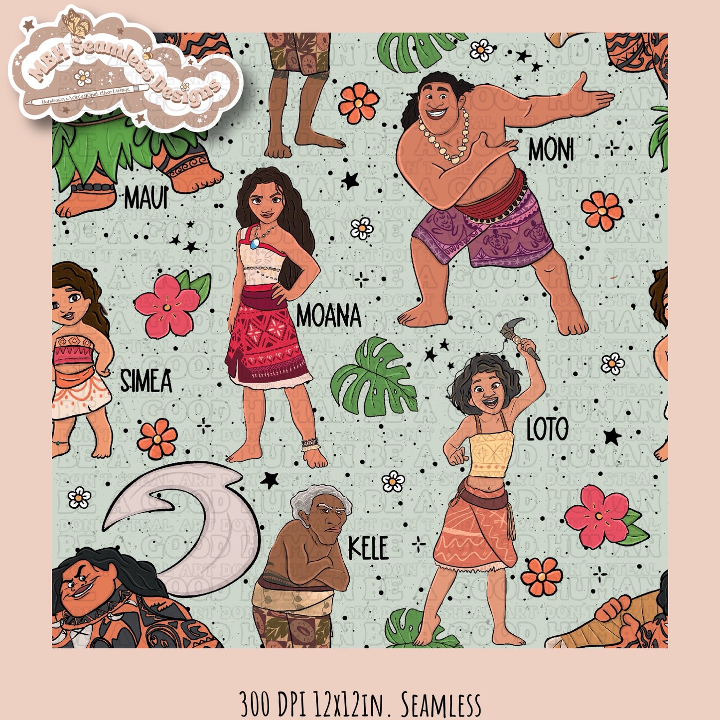 Ocean Princess 2 Seamless Pattern & PNG Multiple Colorway Options