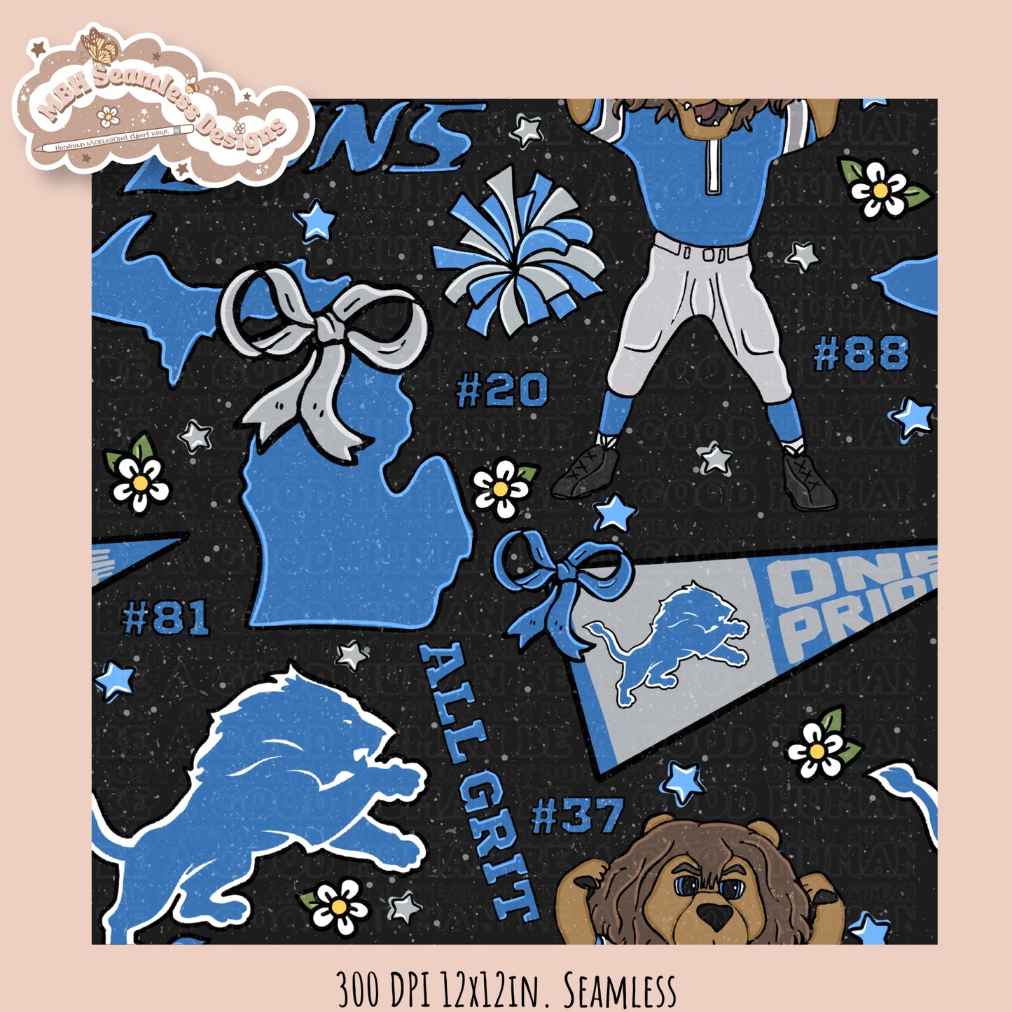 Lions x Daisies Football Seamless Pattern // Assorted Colorways